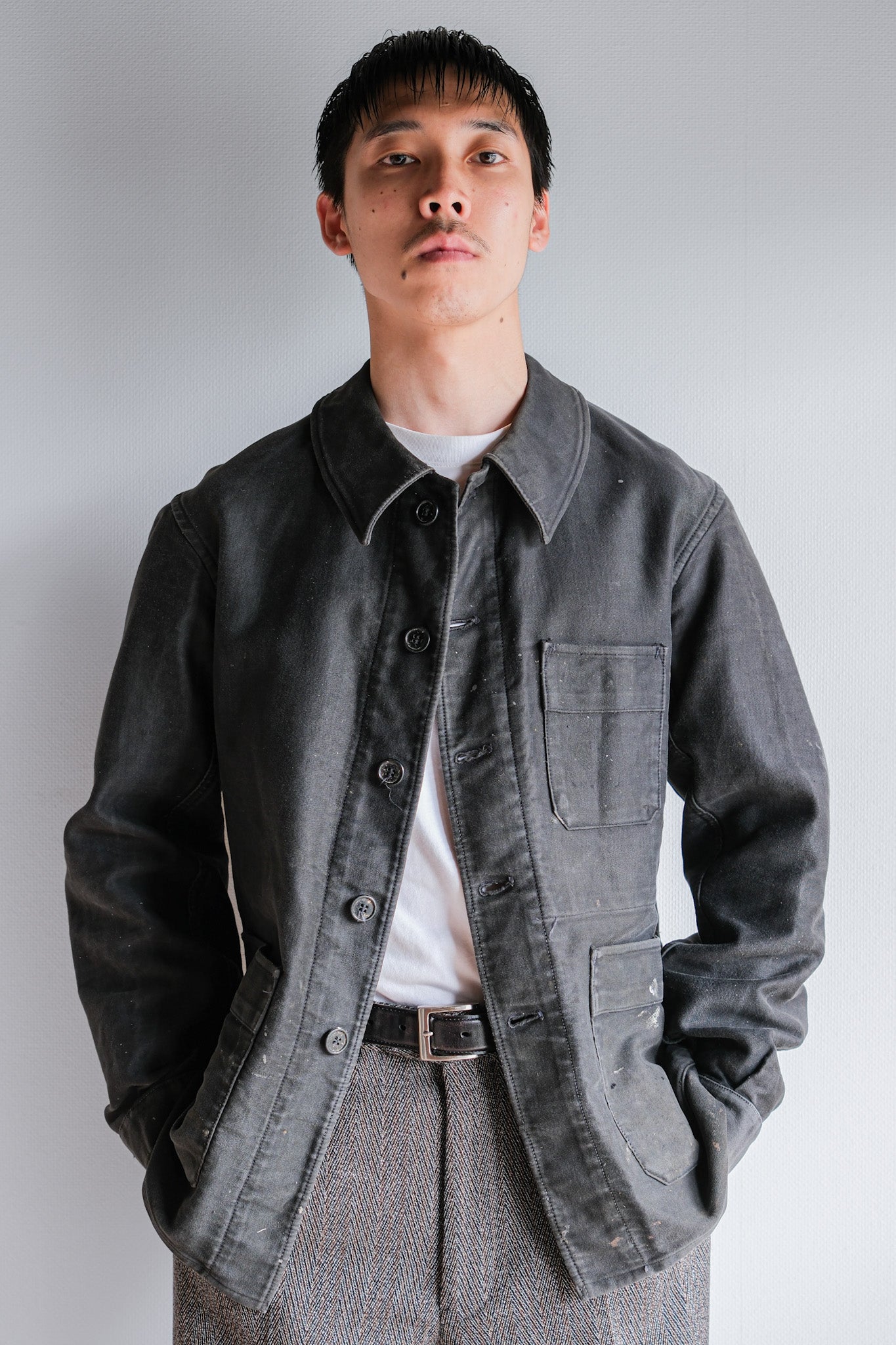 【~40's】French Vintage Black Moleskin Work Jacket "Adolphe Lafont"