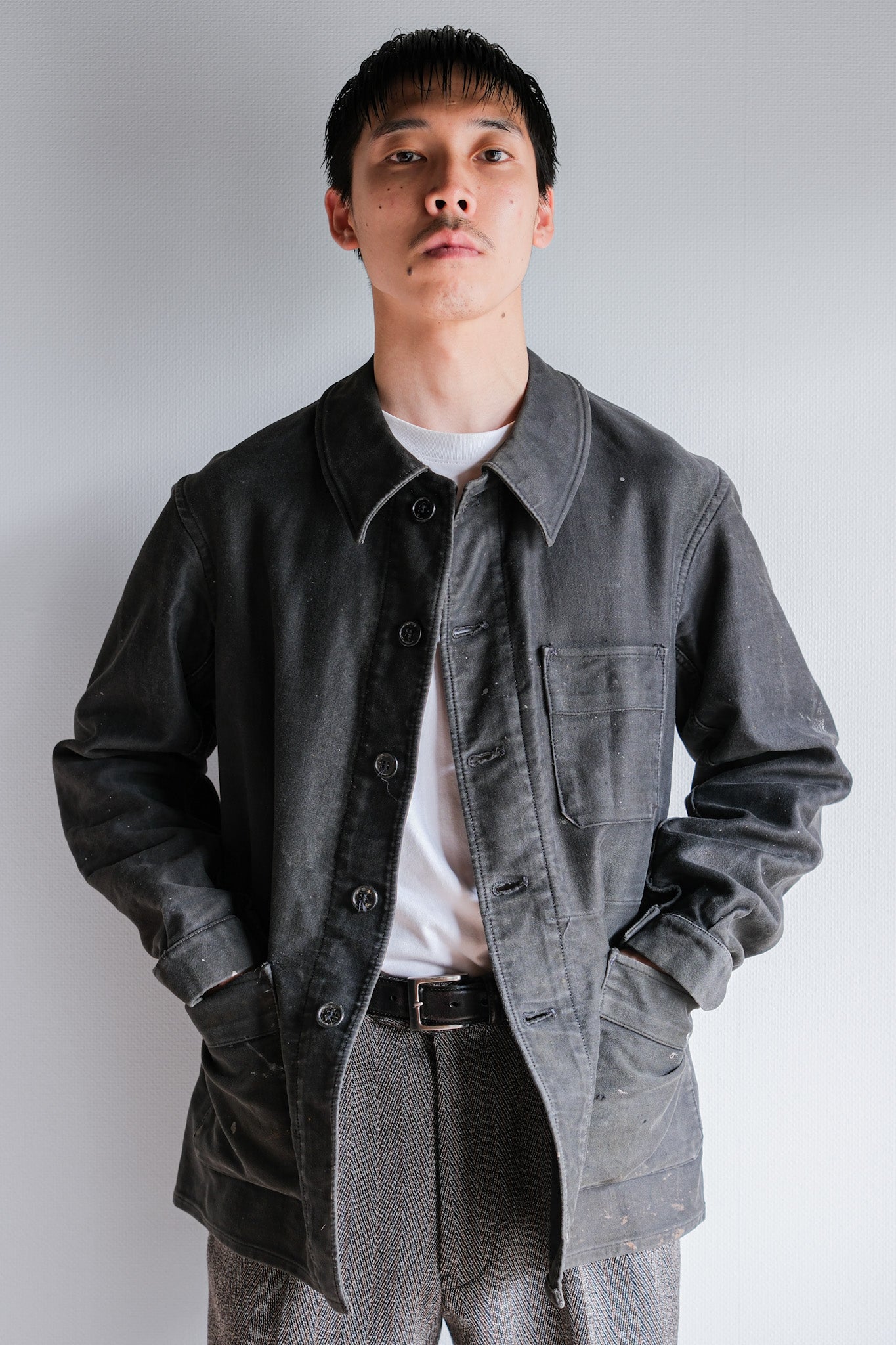 【~40's】French Vintage Black Moleskin Work Jacket "Adolphe Lafont"