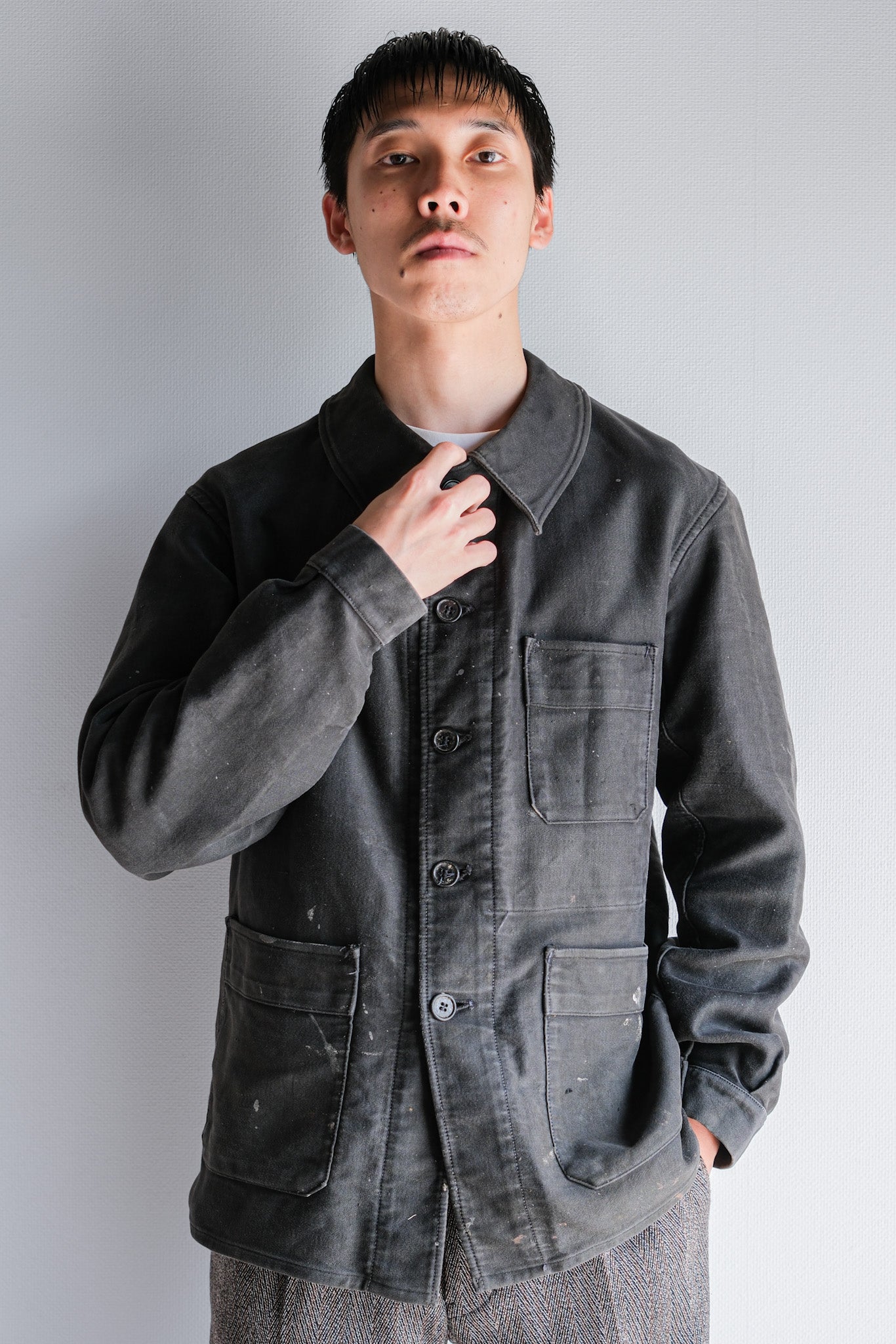 【~40's】French Vintage Black Moleskin Work Jacket "Adolphe Lafont"
