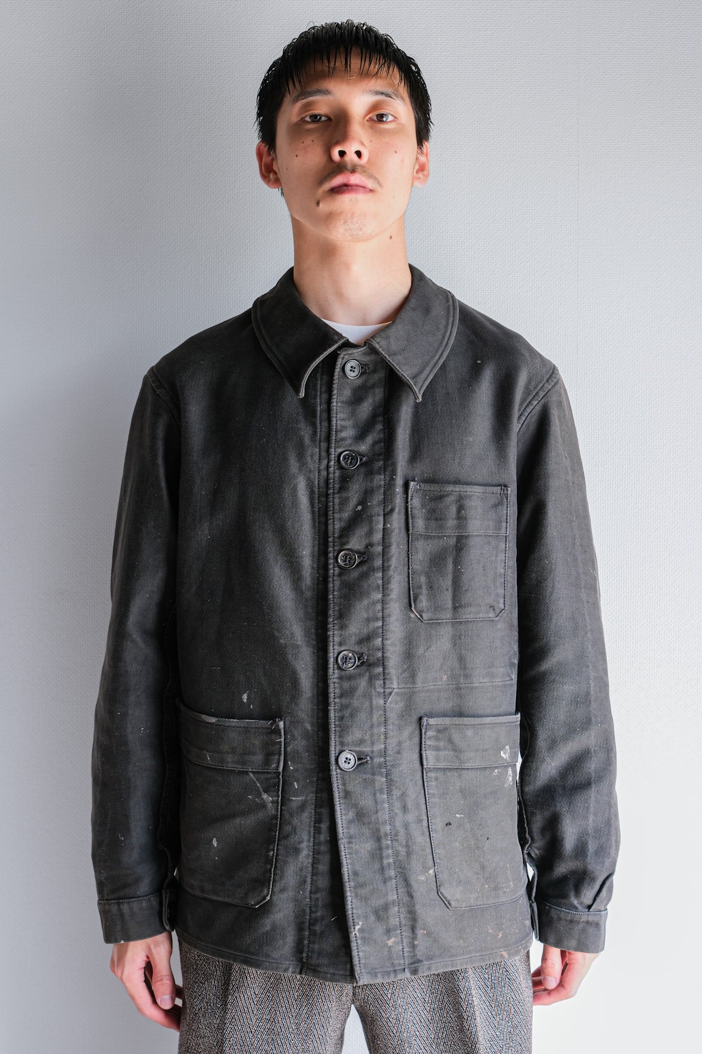 【~40's】French Vintage Black Moleskin Work Jacket "Adolphe Lafont"