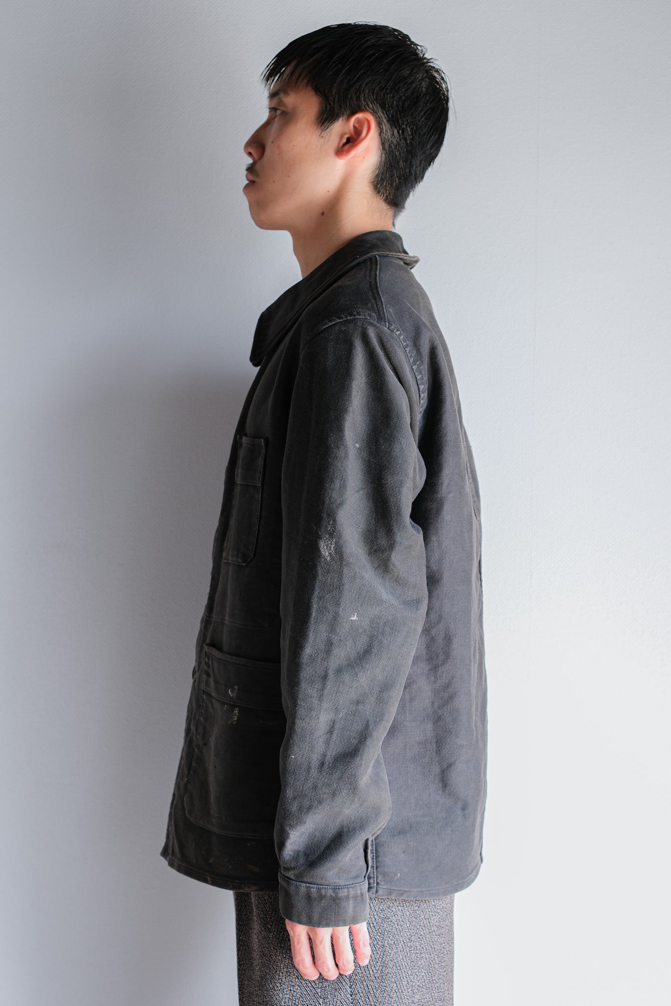【~40's】French Vintage Black Moleskin Work Jacket "Adolphe Lafont"