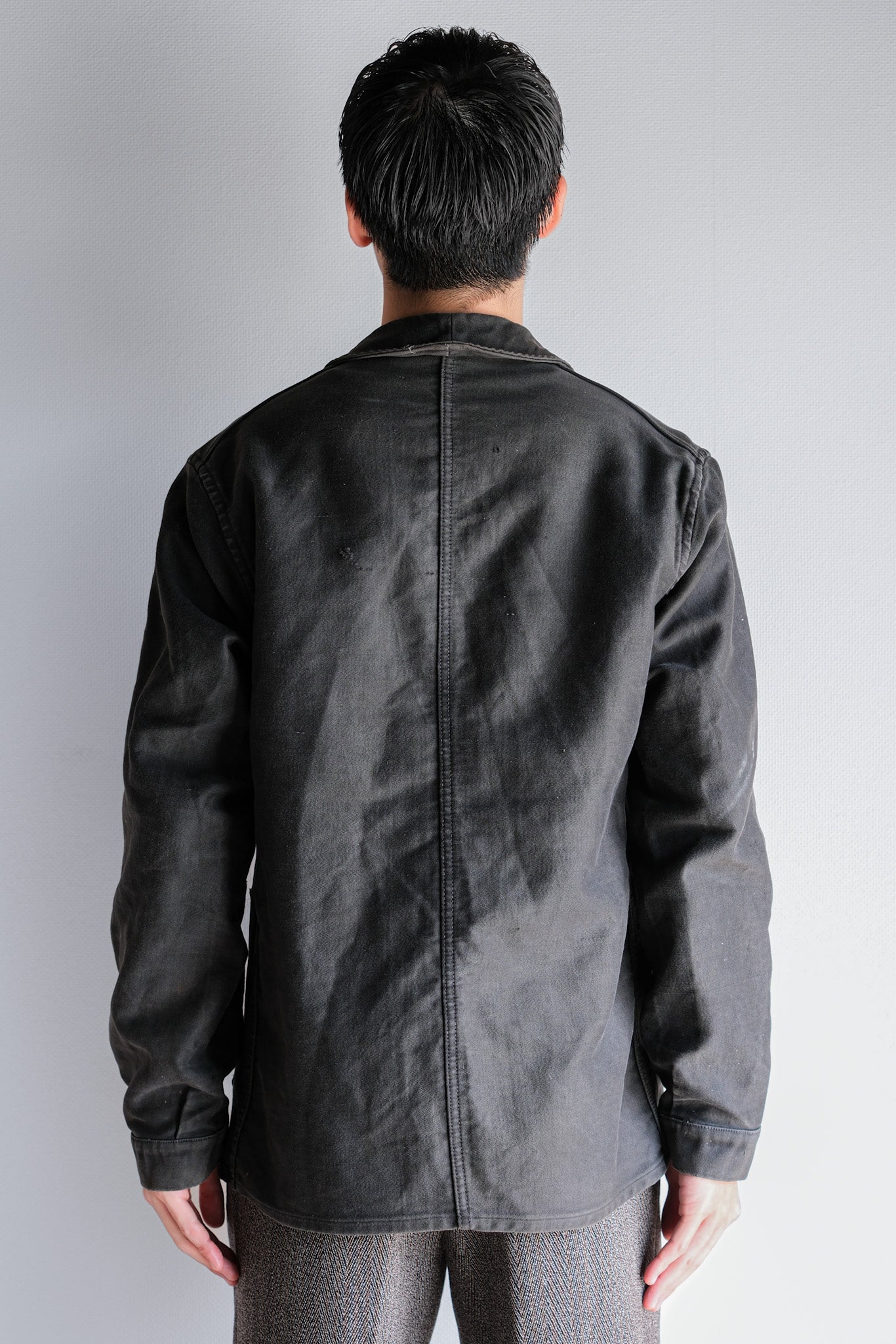 【~40's】French Vintage Black Moleskin Work Jacket "Adolphe Lafont"