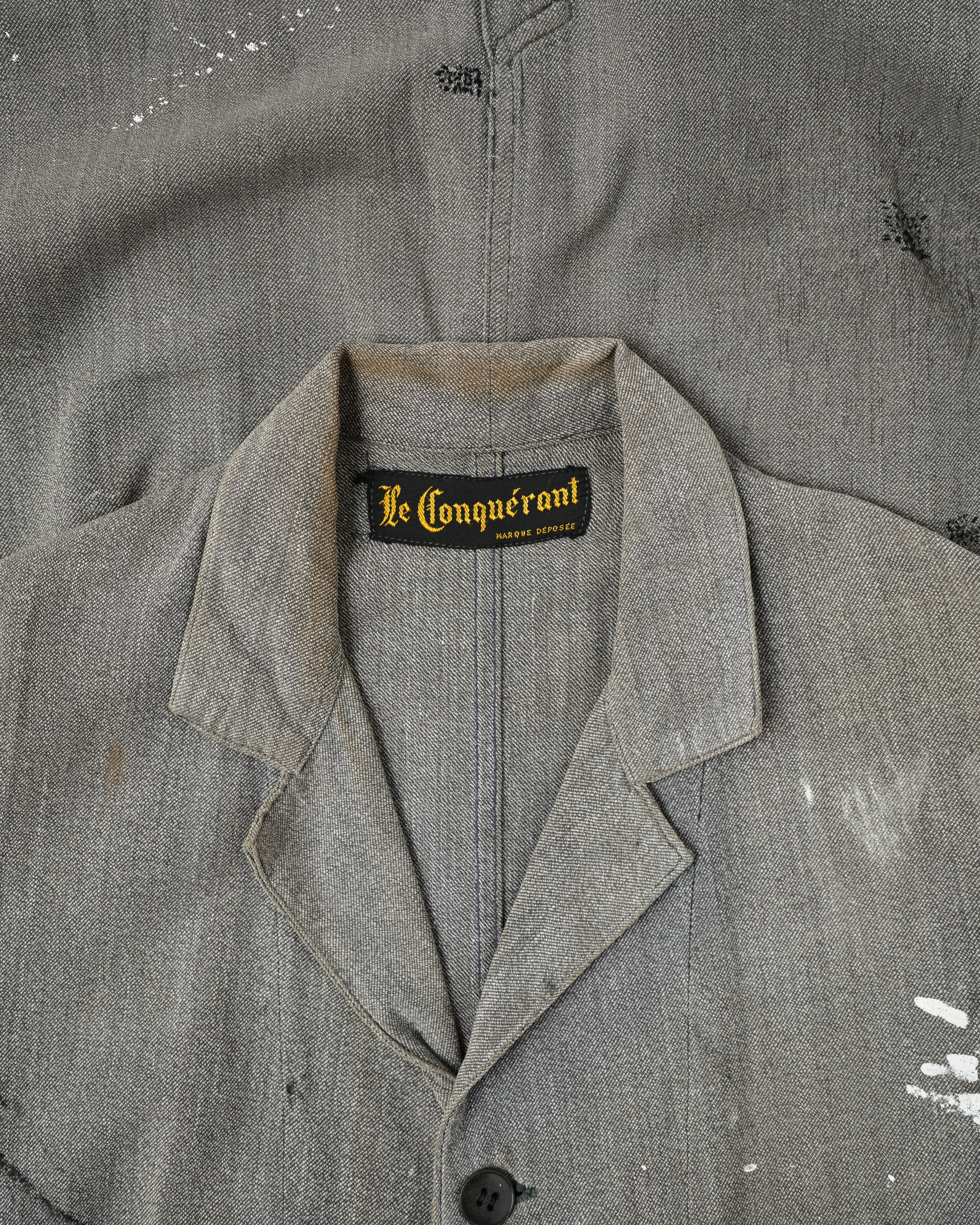 【~40's】French Vintage Salt & Pepper Cotton Twill Atelier Coat "Crazy Paint"