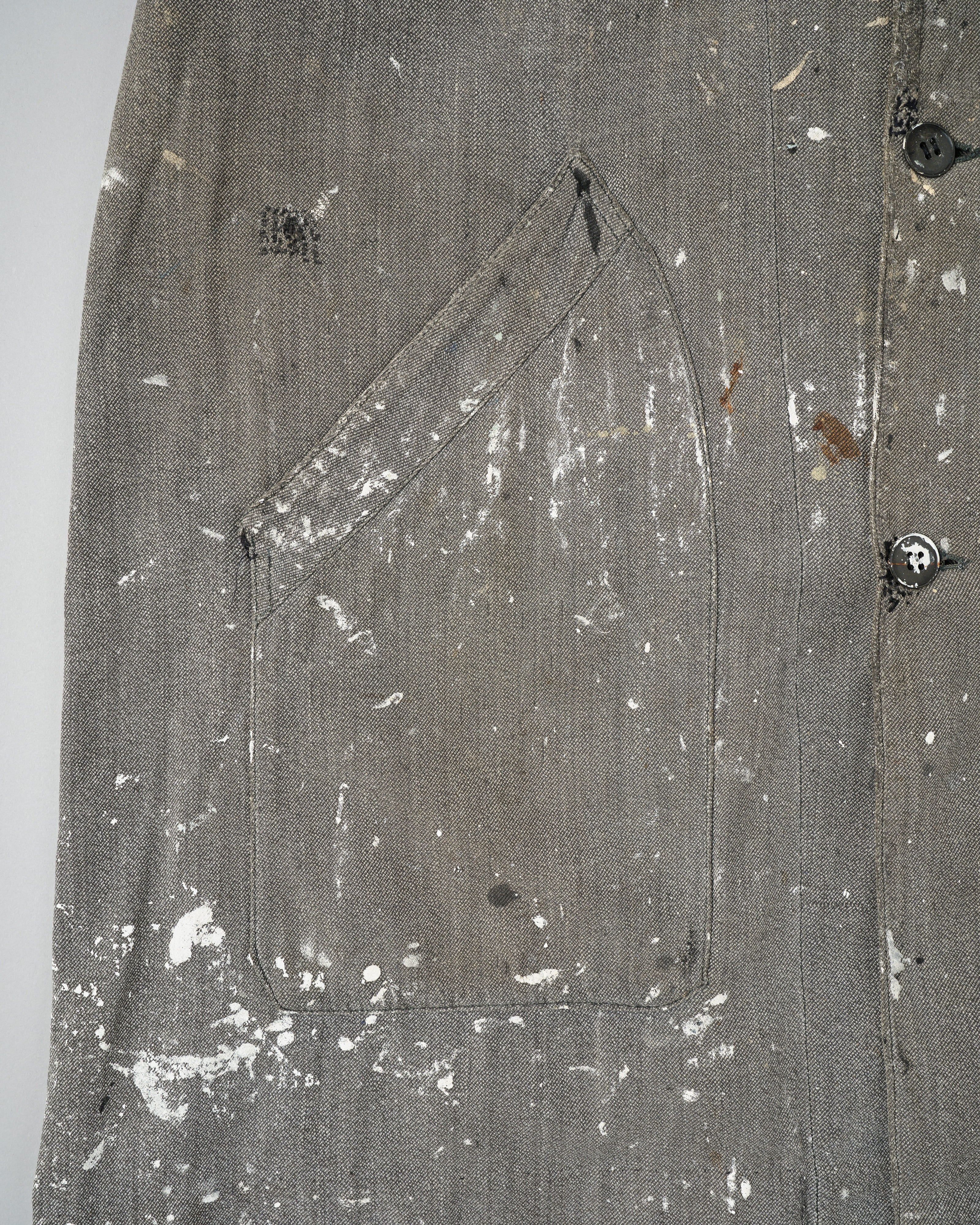 【~40's】French Vintage Salt & Pepper Cotton Twill Atelier Coat "Crazy Paint"