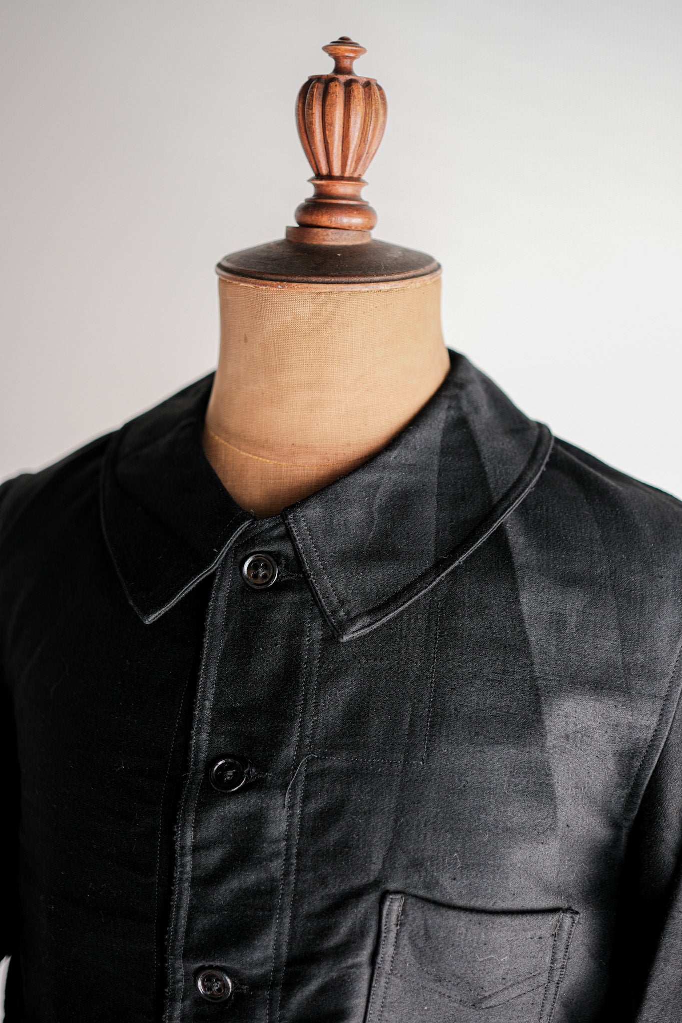 【~40's】French Vintage Black Moleskin Work Jacket "Le Mont St. Michel"