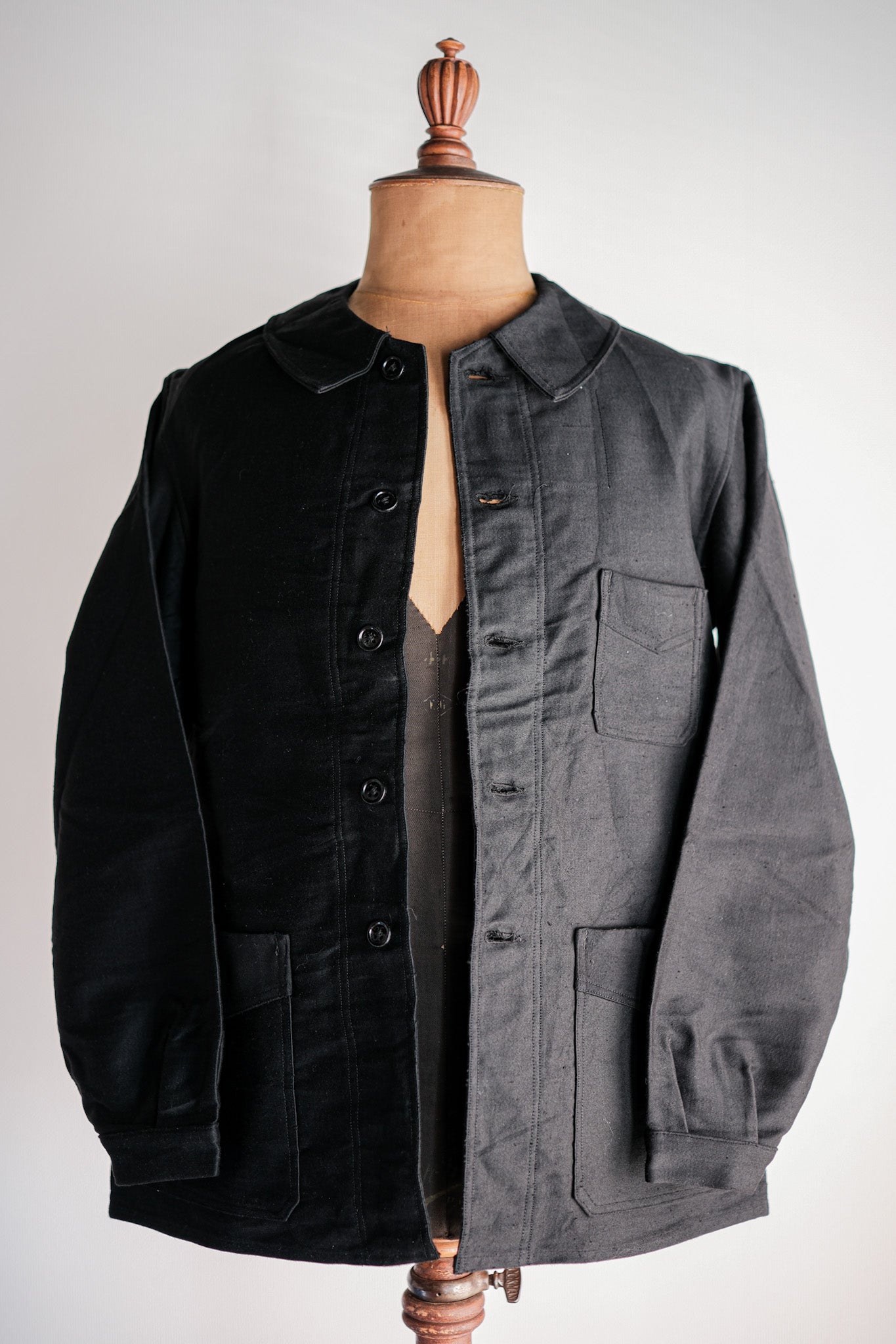【~40's】French Vintage Black Moleskin Work Jacket "Le Mont St. Michel"