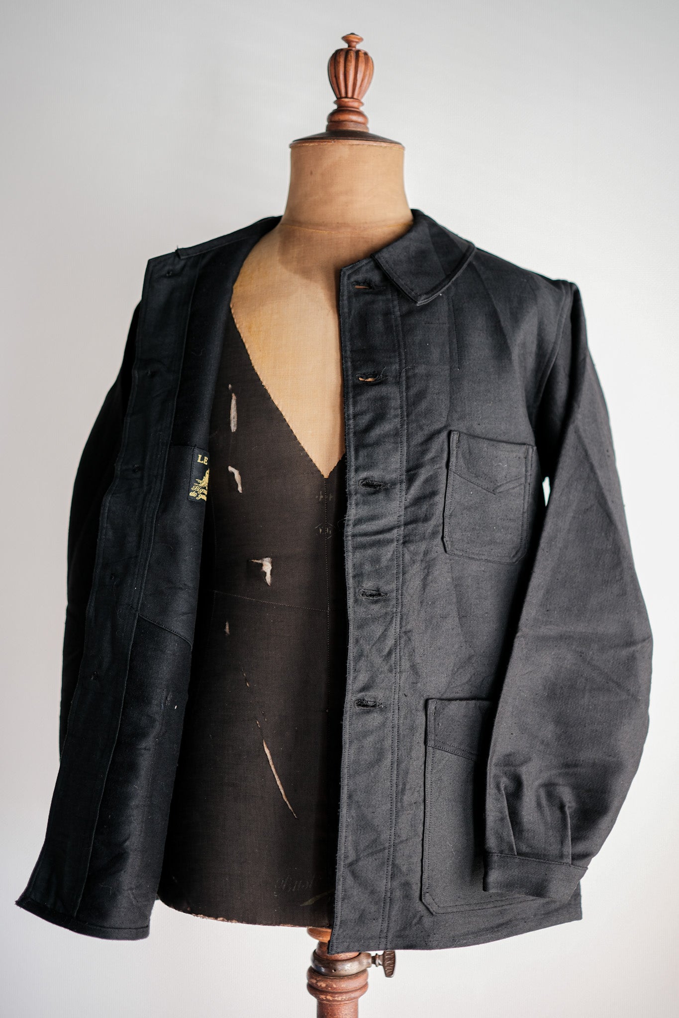 【~40's】French Vintage Black Moleskin Work Jacket "Le Mont St. Michel"