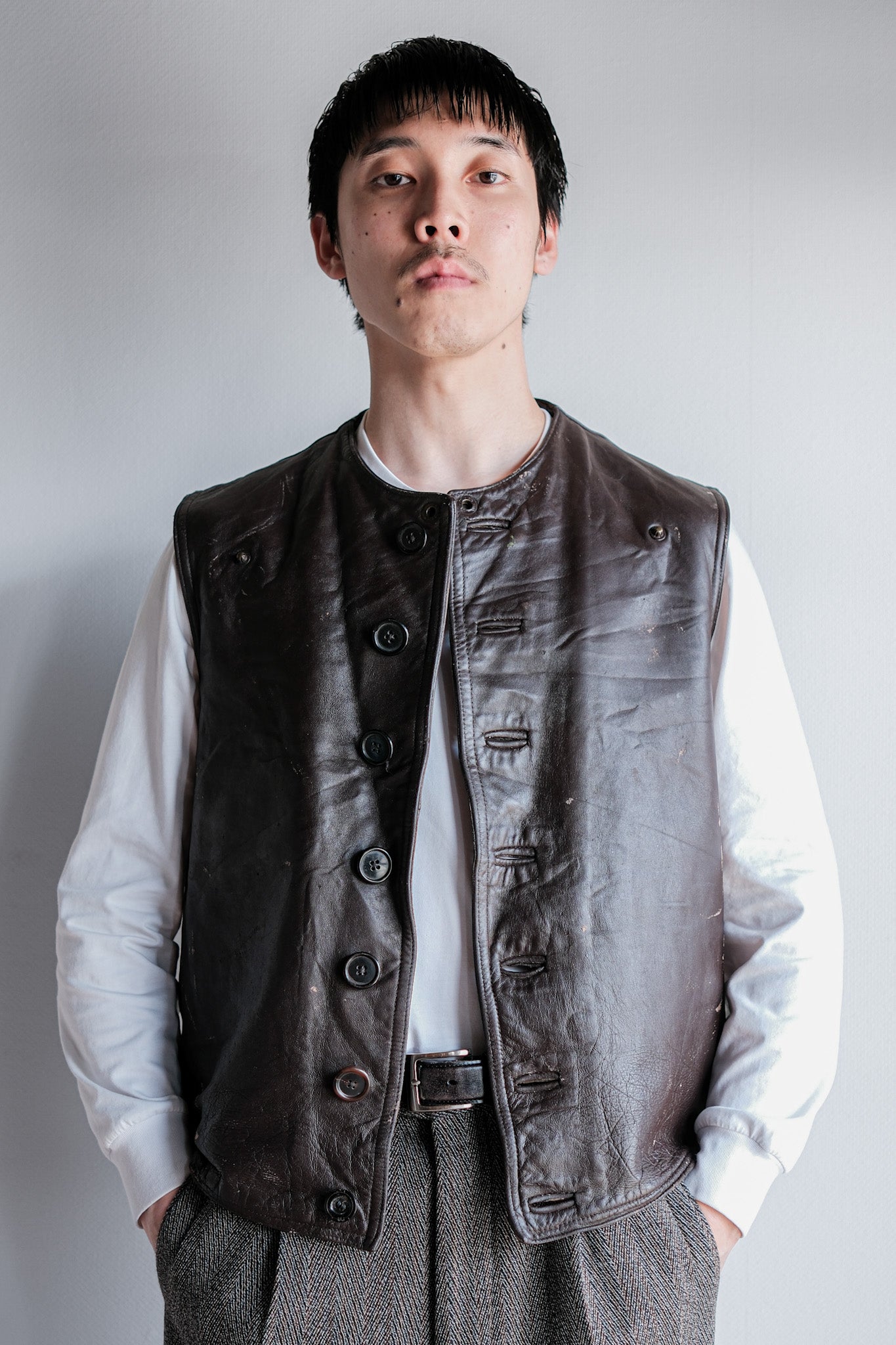 【~40's】French Army Cavalier Leather Vest "Modified"