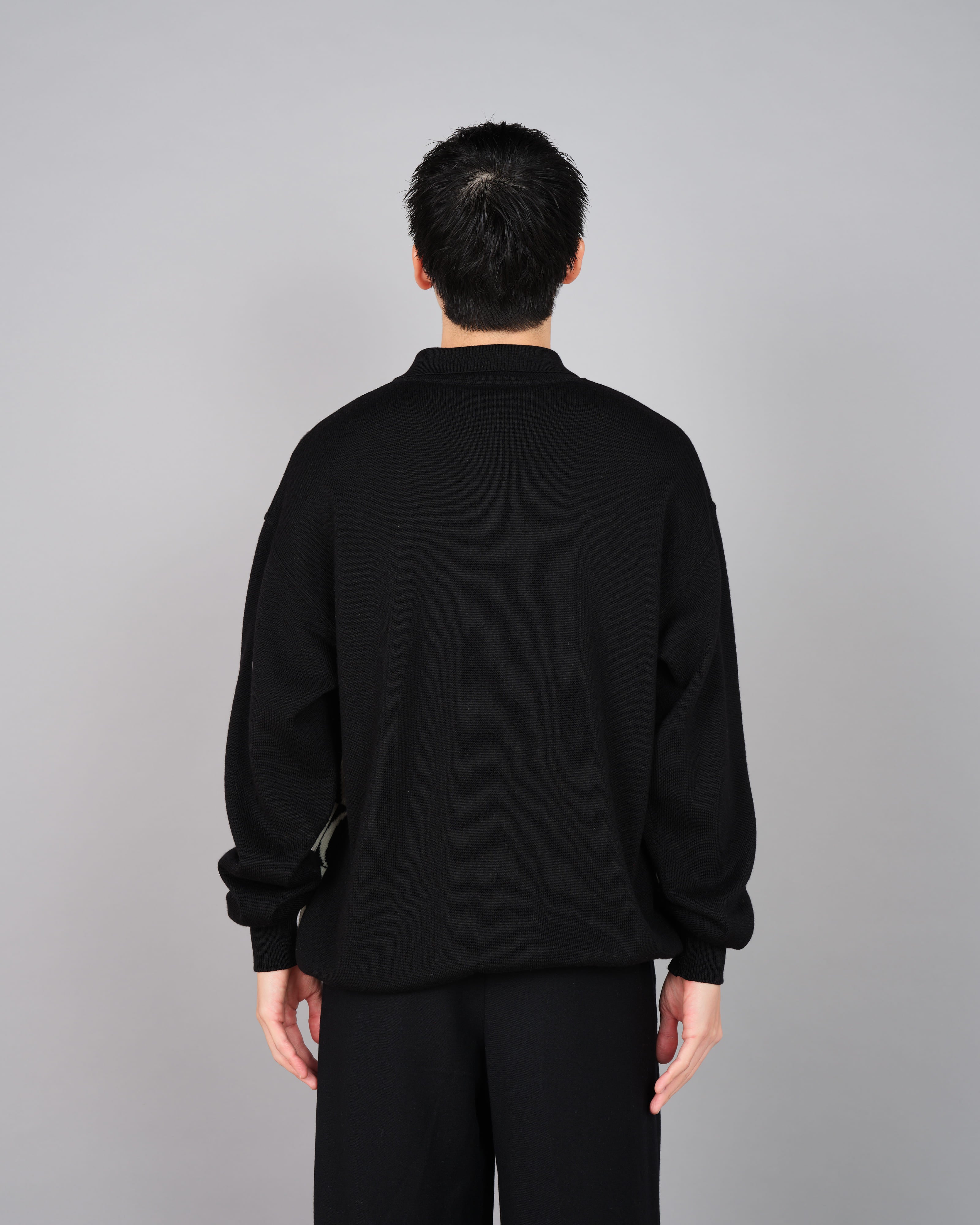 【~90’s】Old LONGCHAMP Merino Wool Patterned L/S Knit Polo Shirt Size.52