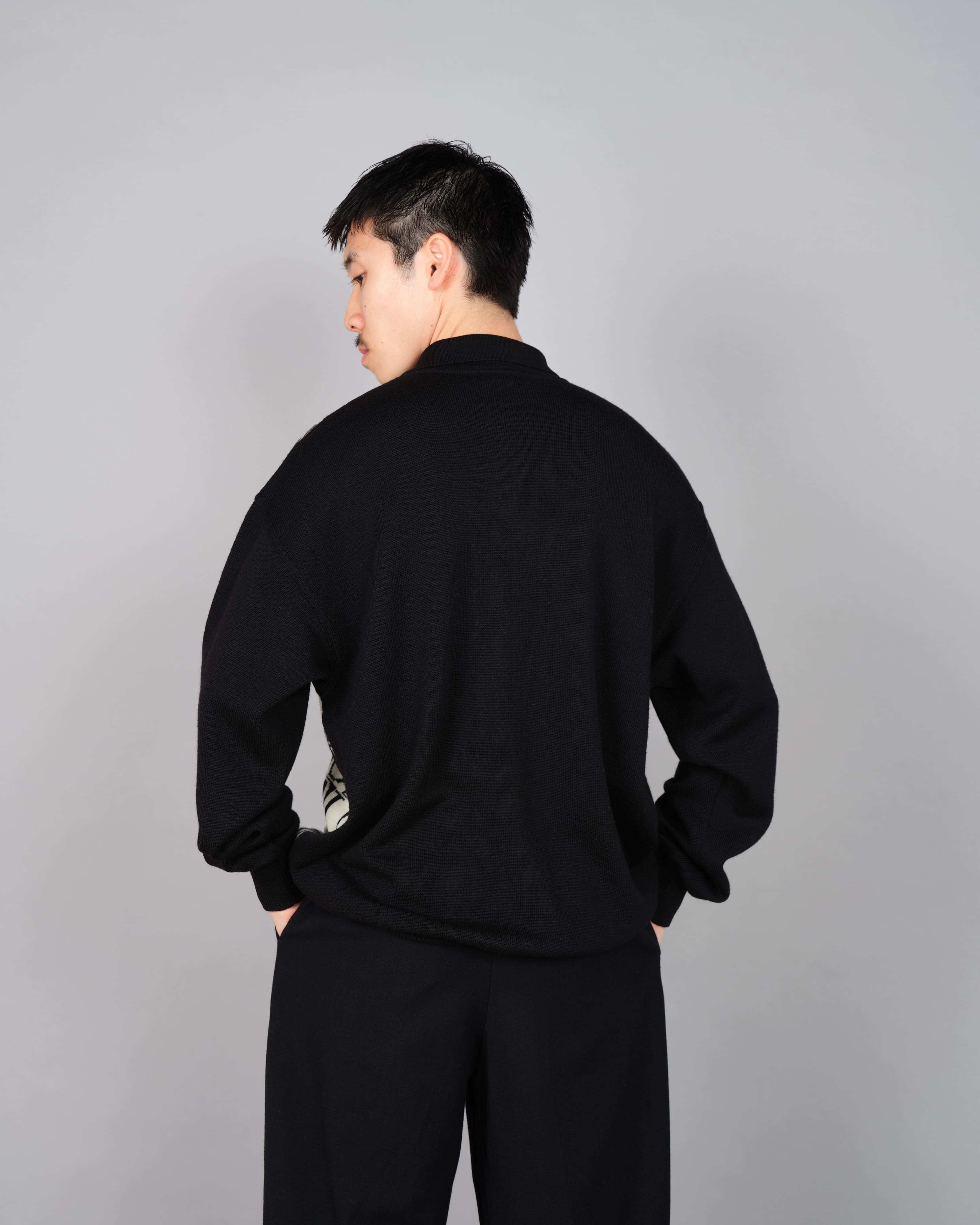 【~90’s】Old LONGCHAMP Merino Wool Patterned L/S Knit Polo Shirt Size.52