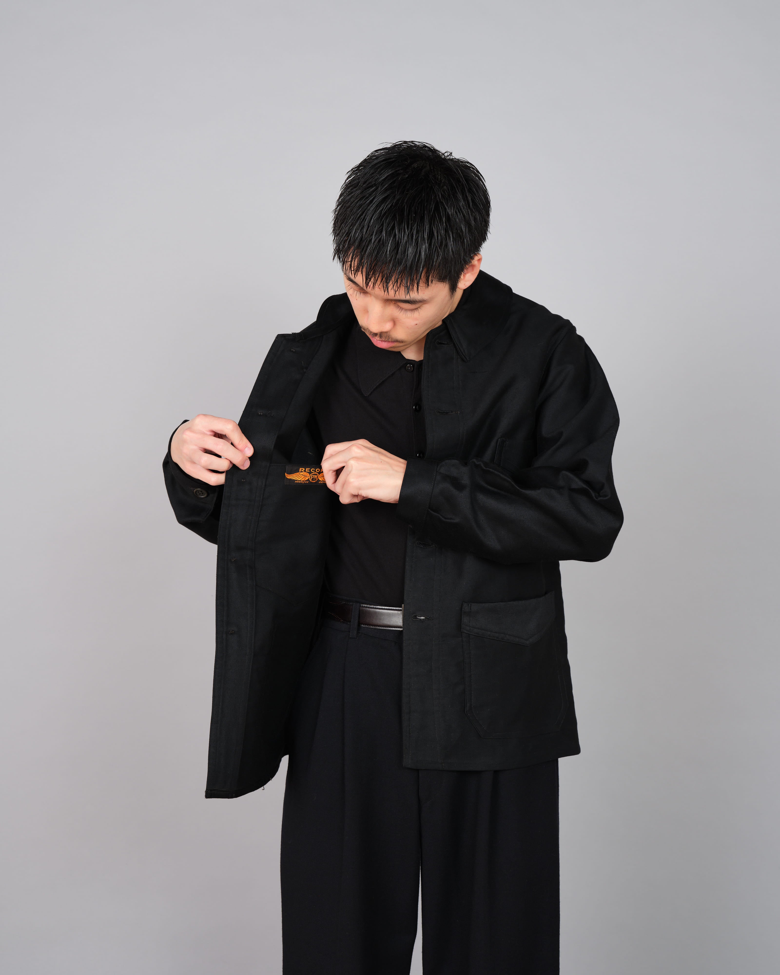 【~30’s】French Vintage Black Moleskin Work Jacket