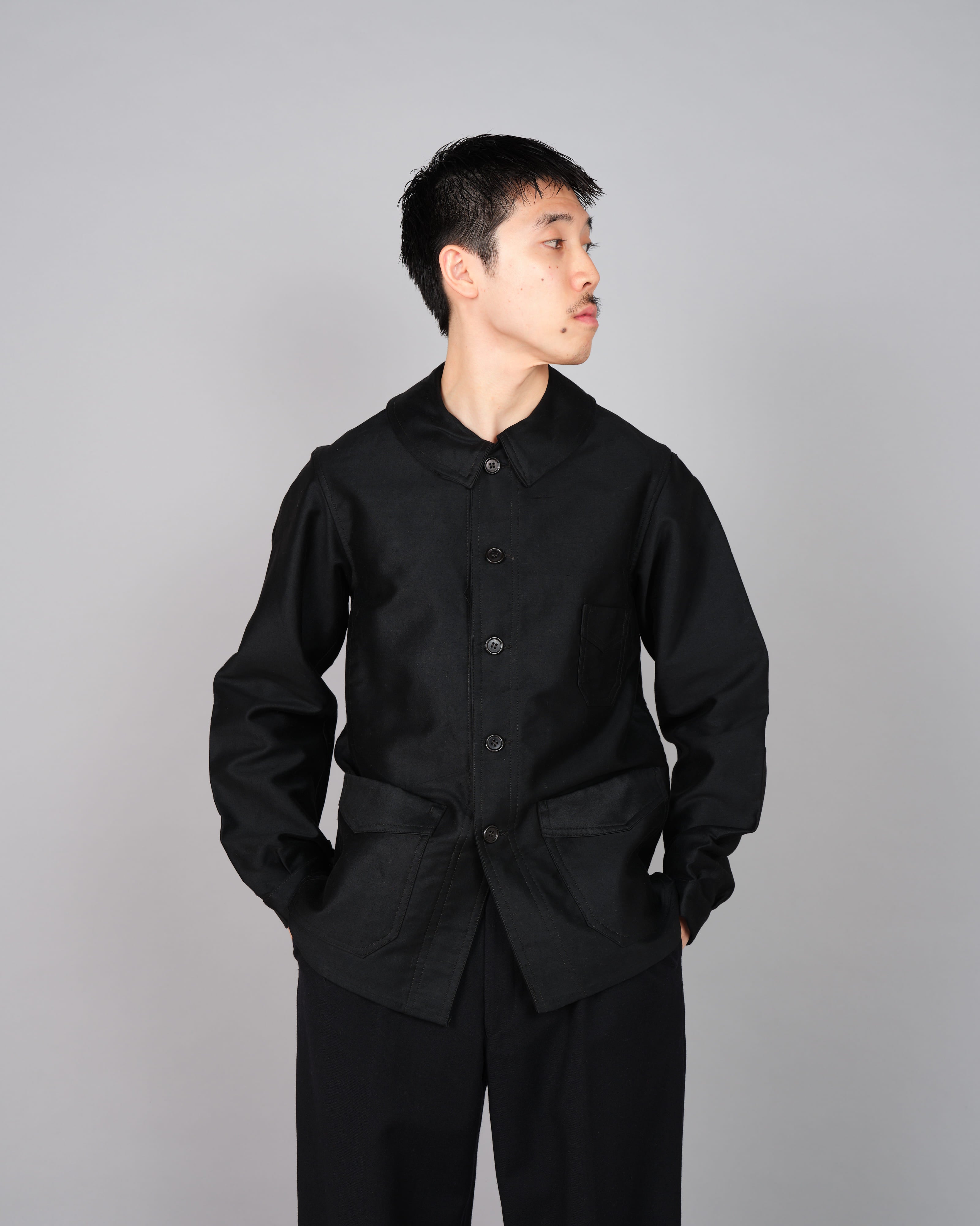 【~30’s】French Vintage Black Moleskin Work Jacket