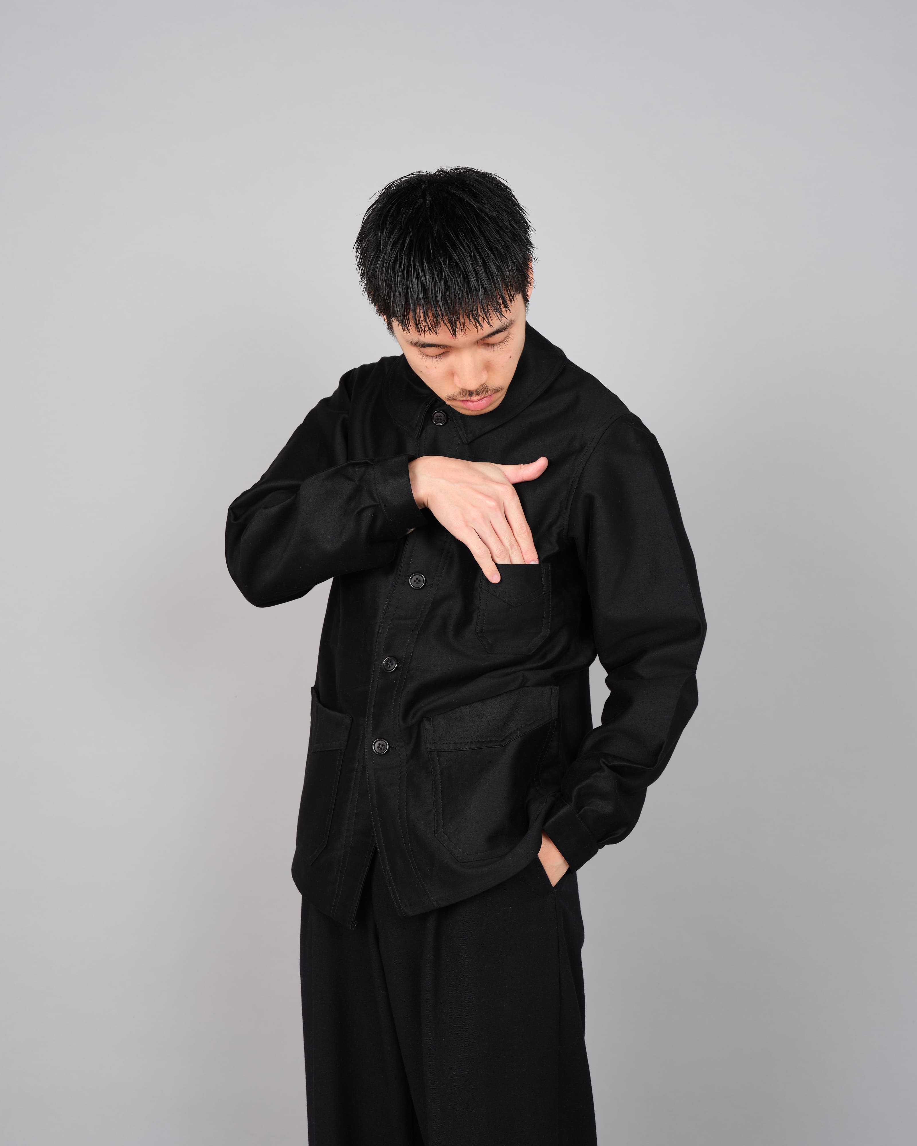 【~30’s】French Vintage Black Moleskin Work Jacket