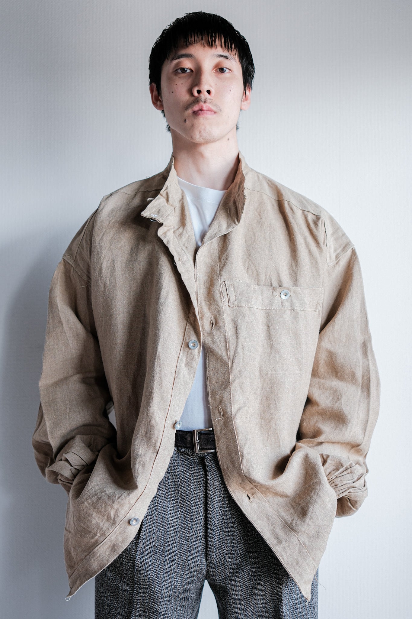 【~30's】French Army Bourgeron Linen Jacket Size.2 "Full Open Type"