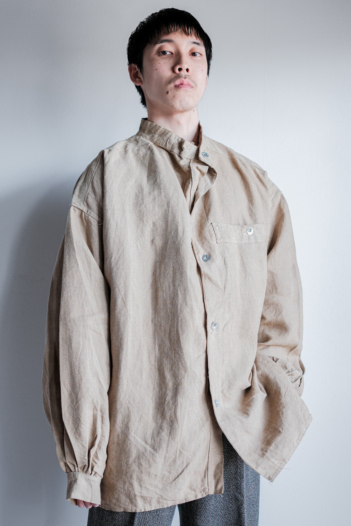 【~30's】French Army Bourgeron Linen Jacket Size.2 "Full Open Type"
