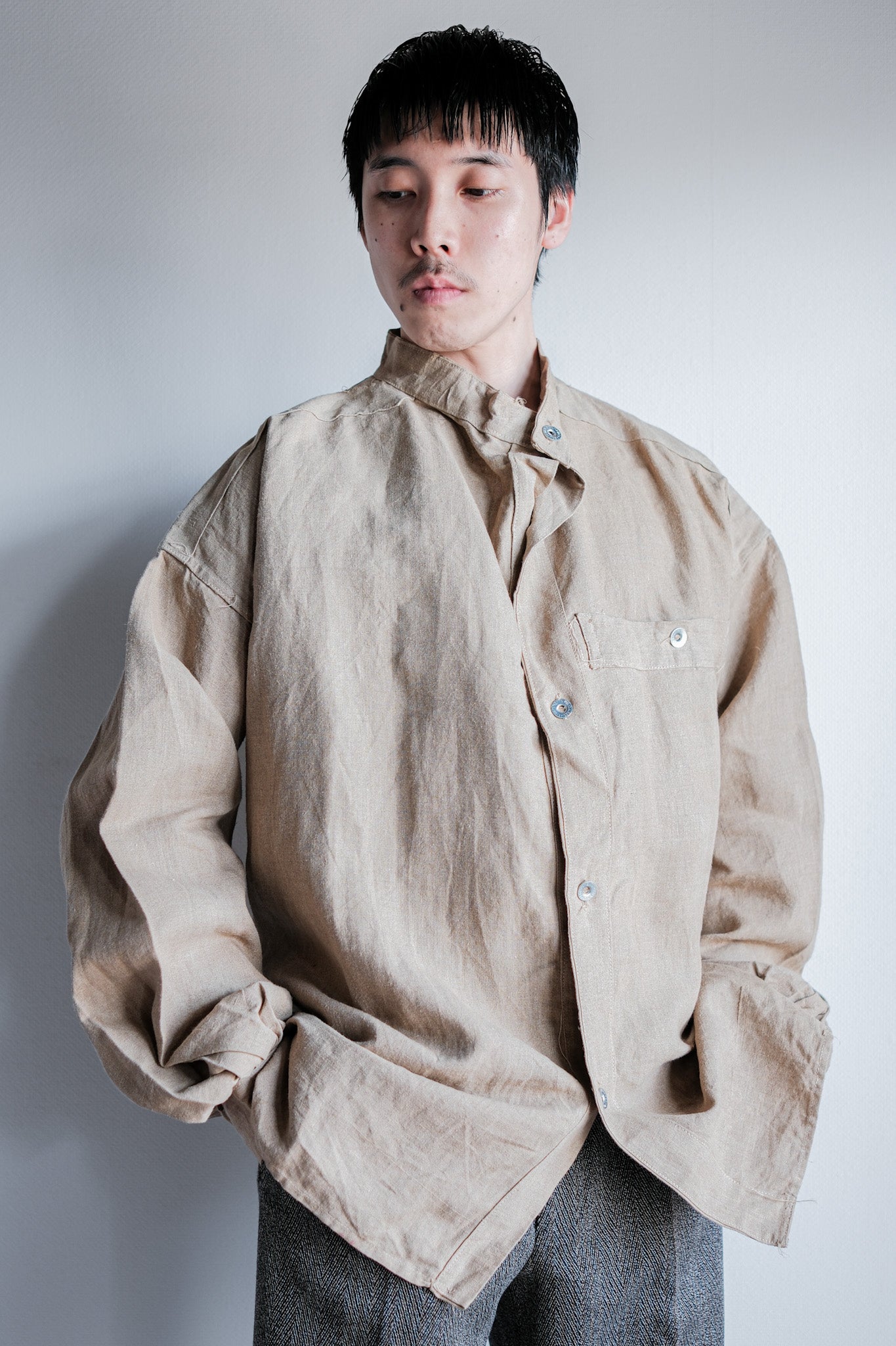 【~30's】French Army Bourgeron Linen Jacket Size.2 "Full Open Type"