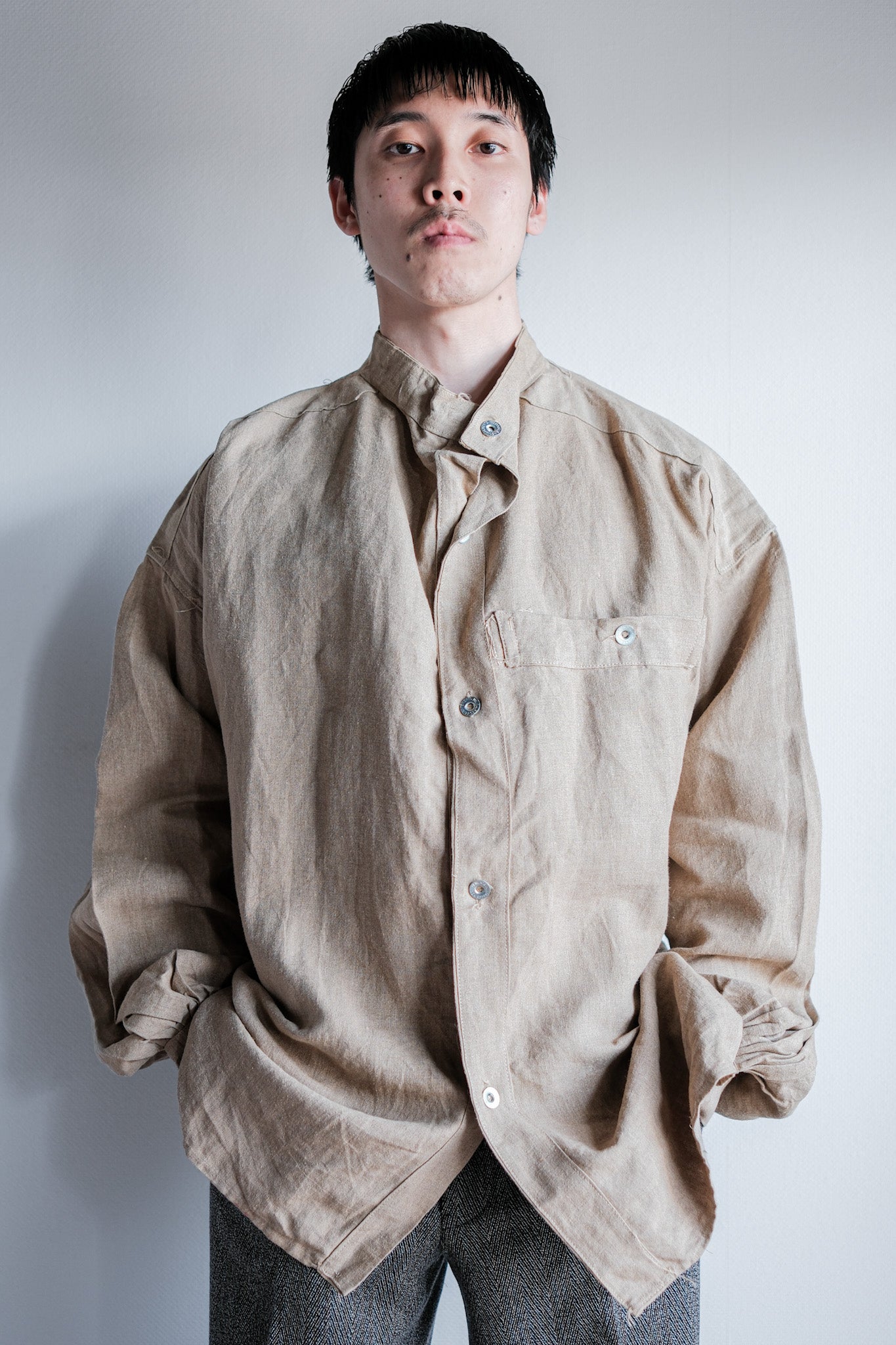 【~30's】French Army Bourgeron Linen Jacket Size.2 "Full Open Type"