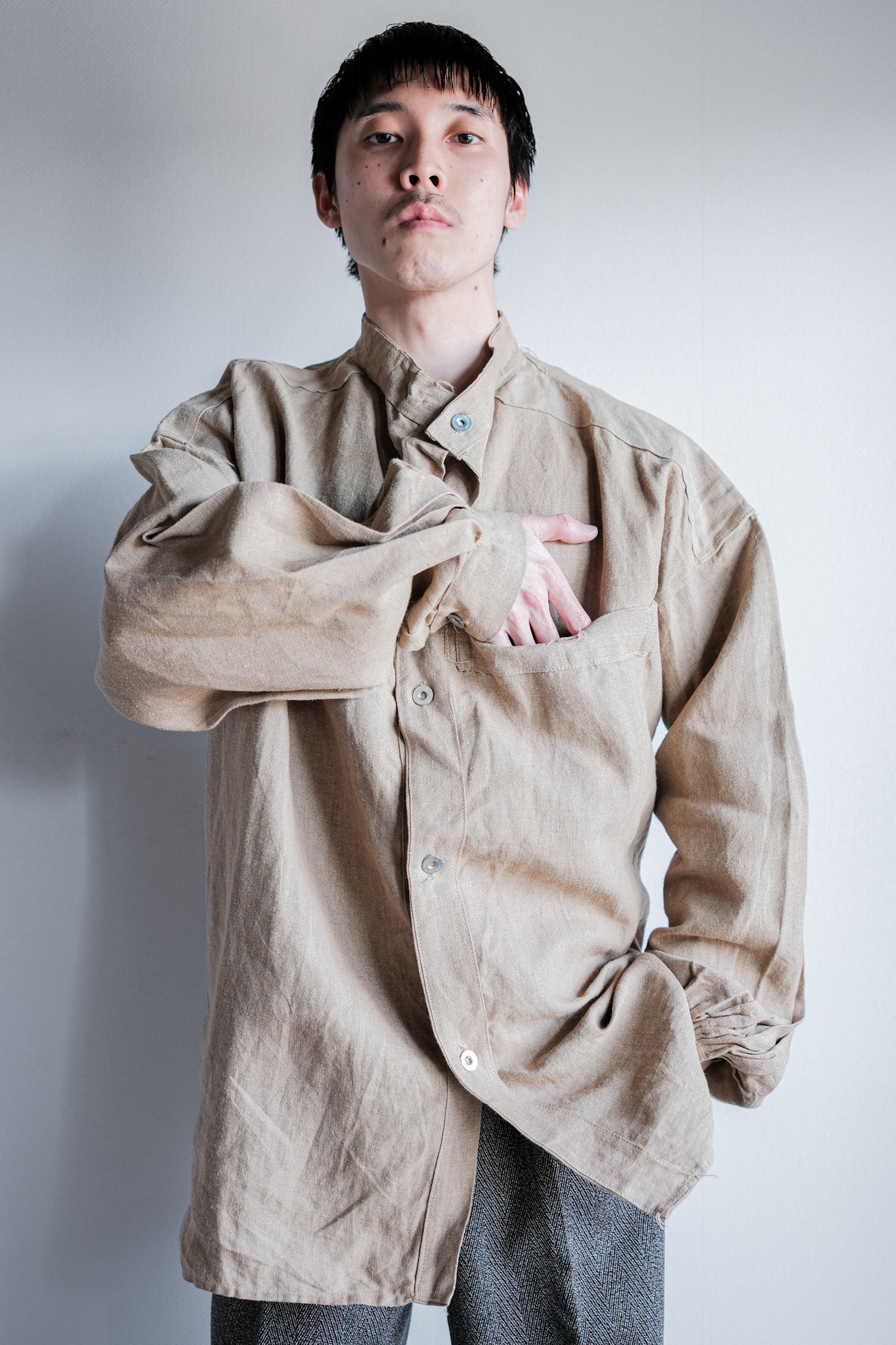 【~30's】French Army Bourgeron Linen Jacket Size.2 "Full Open Type"