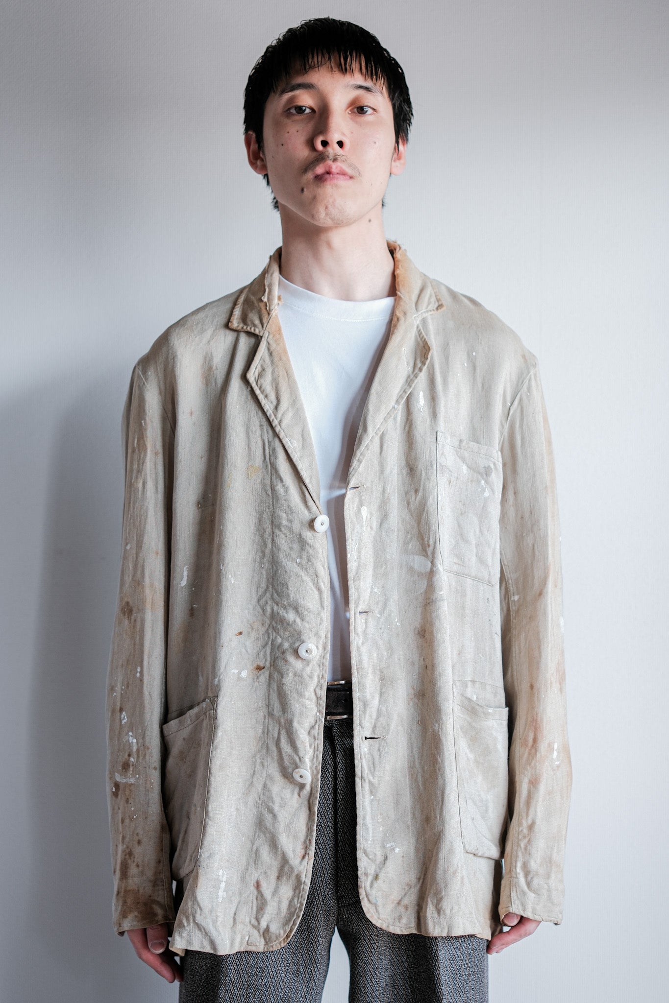 【~40's】British Vintage Irish Linen Lapel Work Jacket "Boro"