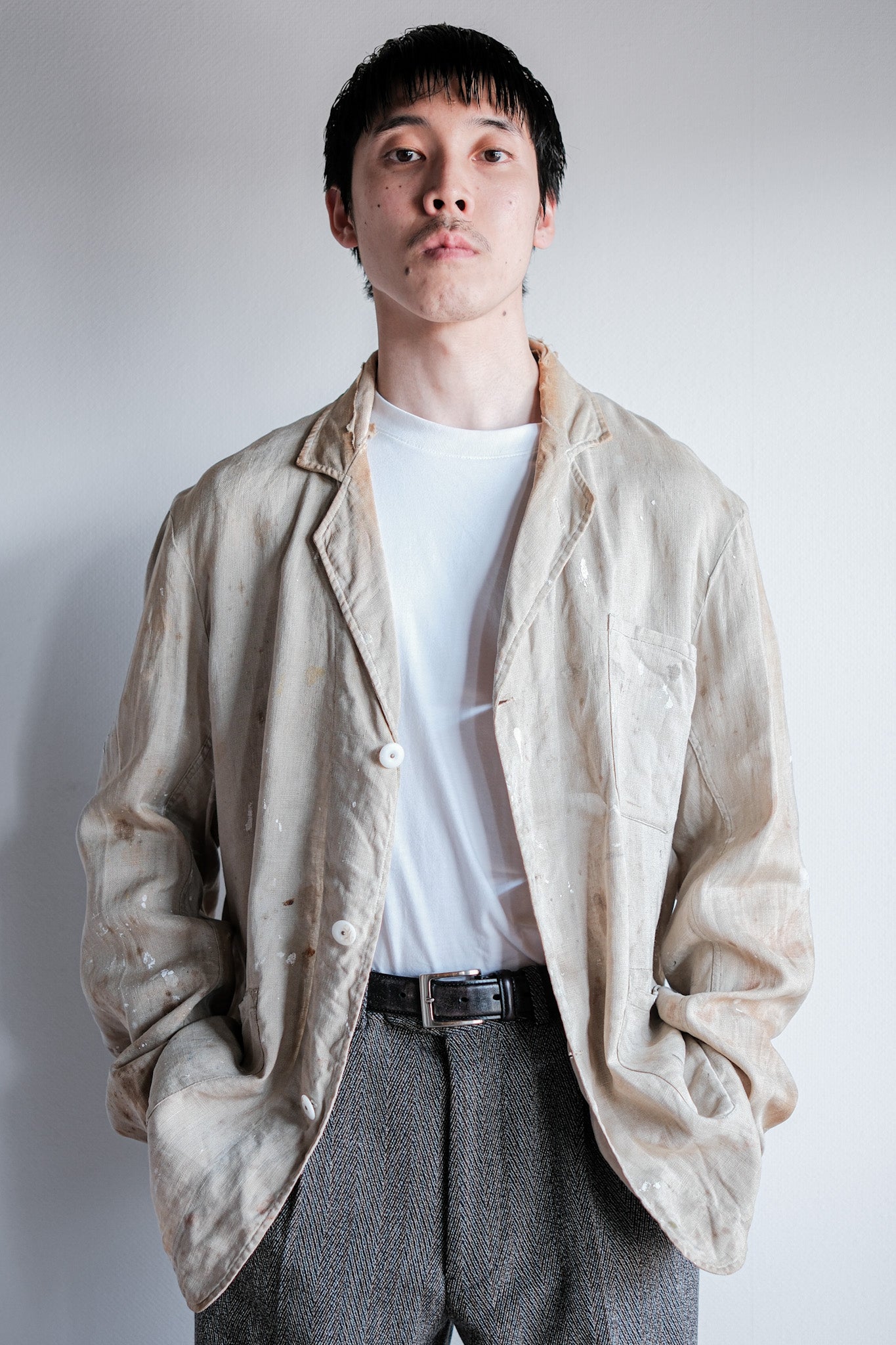 【~40's】British Vintage Irish Linen Lapel Work Jacket "Boro"