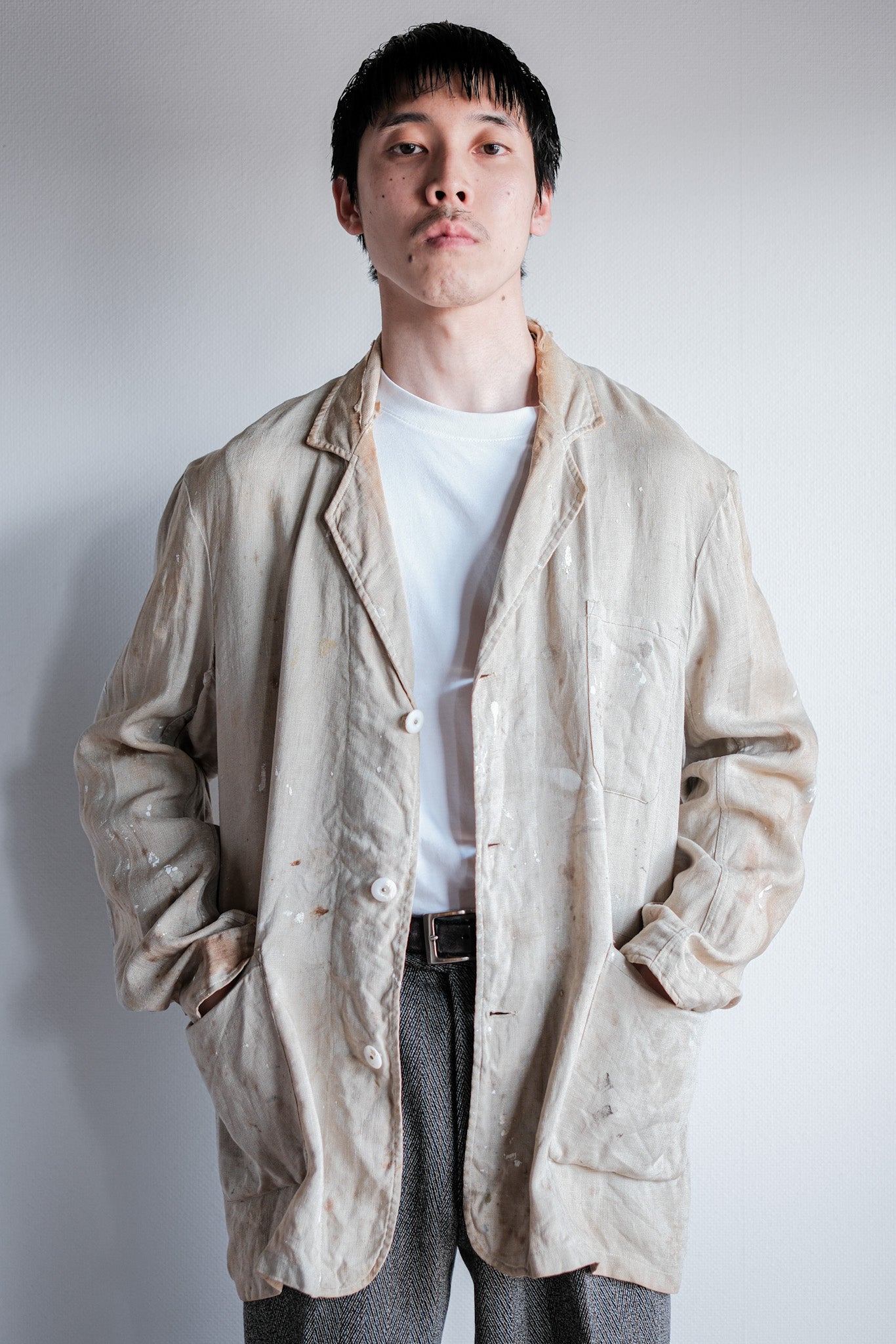 【~40's】British Vintage Irish Linen Lapel Work Jacket "Boro"