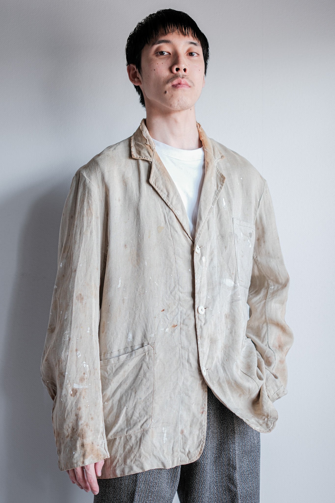 【~40's】British Vintage Irish Linen Lapel Work Jacket "Boro"