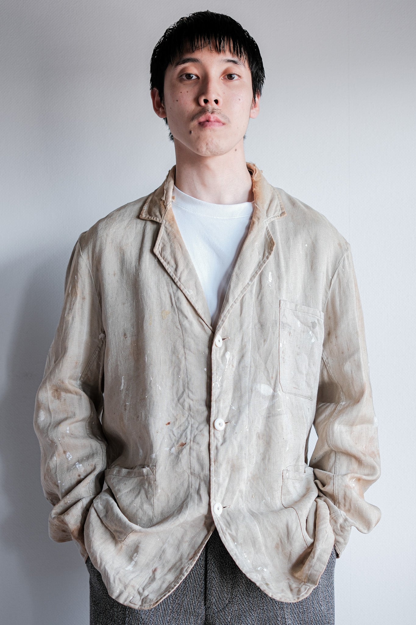 【~40's】British Vintage Irish Linen Lapel Work Jacket "Boro"