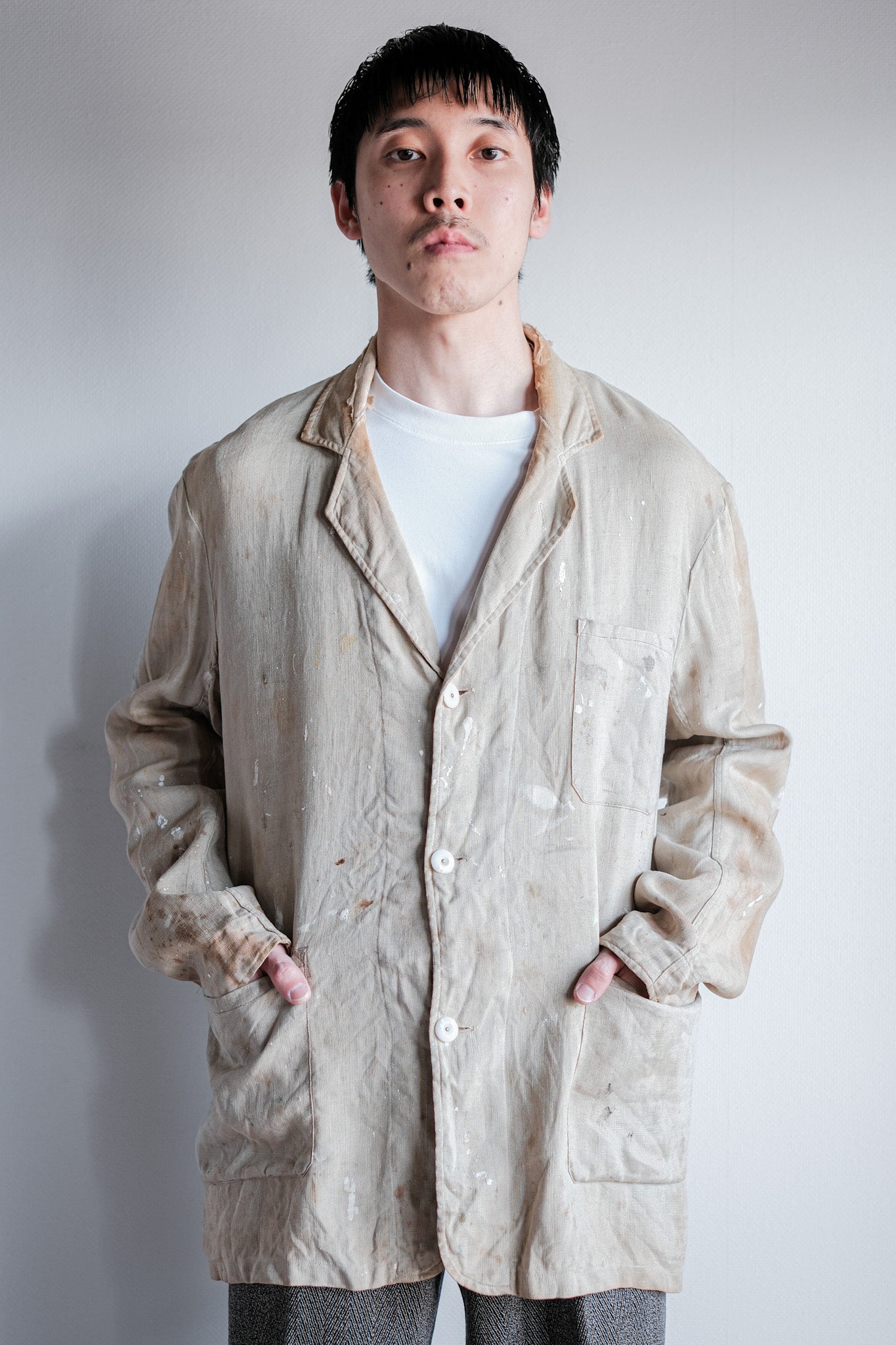 【~40's】British Vintage Irish Linen Lapel Work Jacket "Boro"