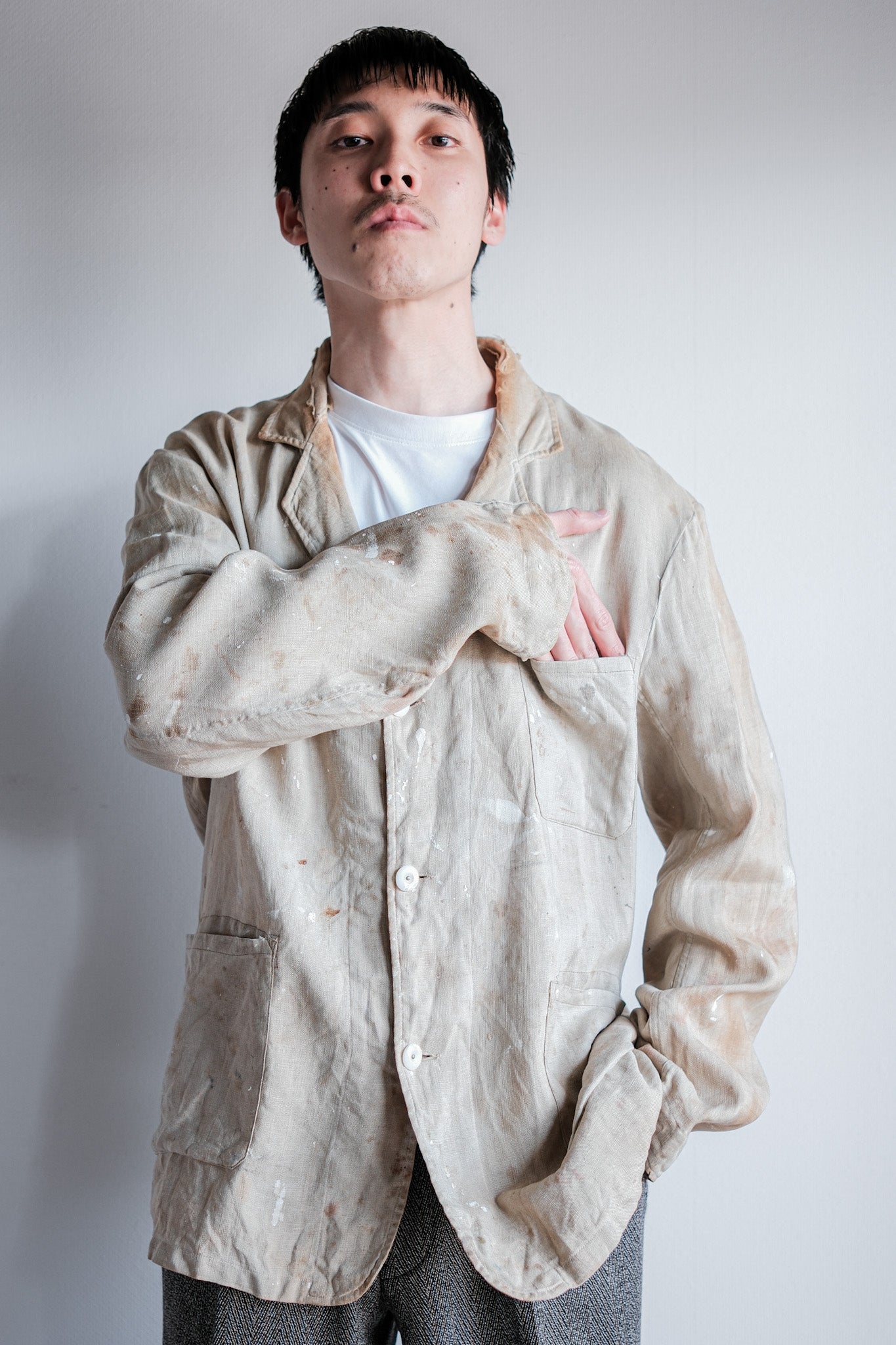 【~40's】British Vintage Irish Linen Lapel Work Jacket "Boro"