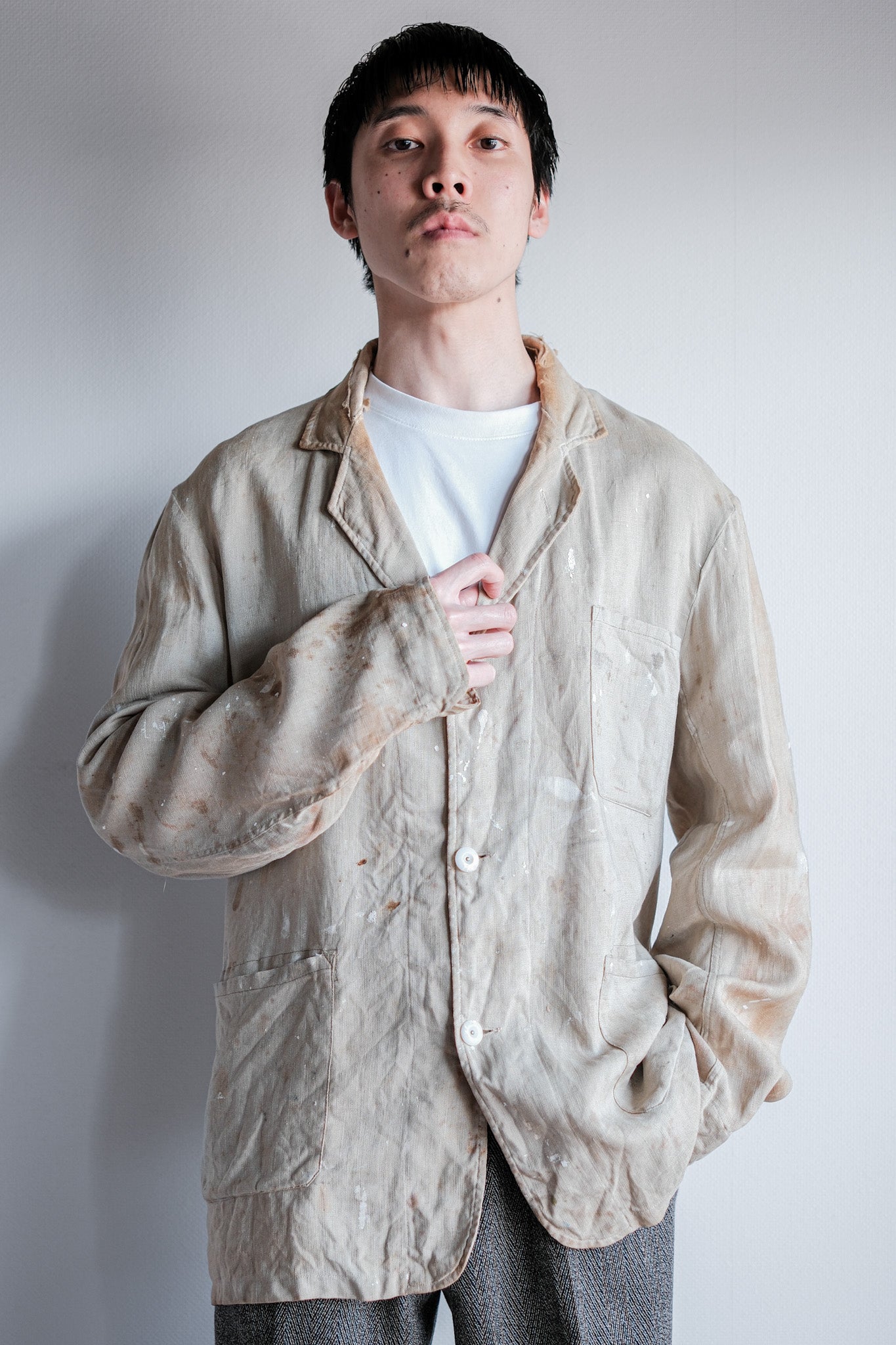 【~40's】British Vintage Irish Linen Lapel Work Jacket "Boro"