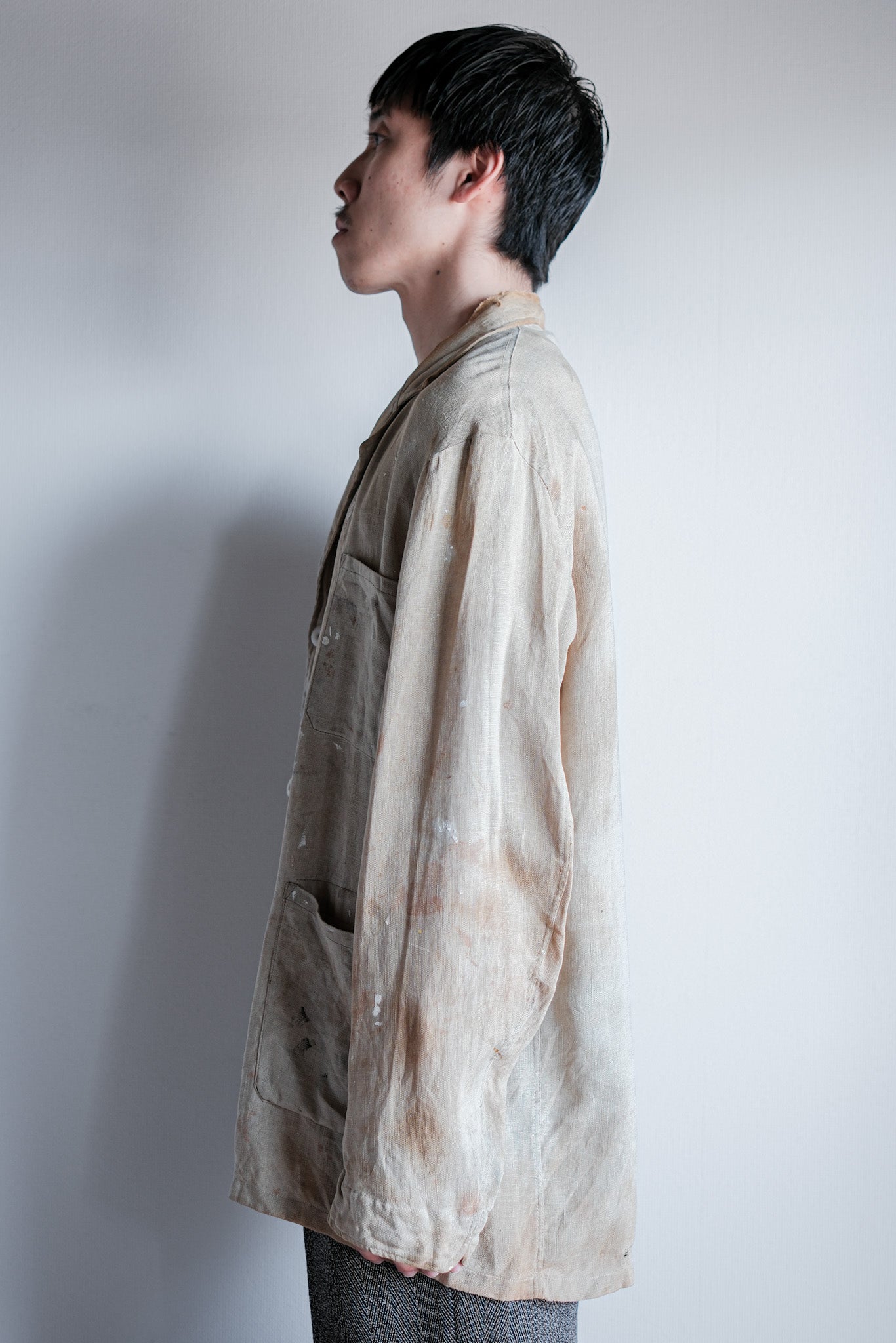 【~40's】British Vintage Irish Linen Lapel Work Jacket "Boro"