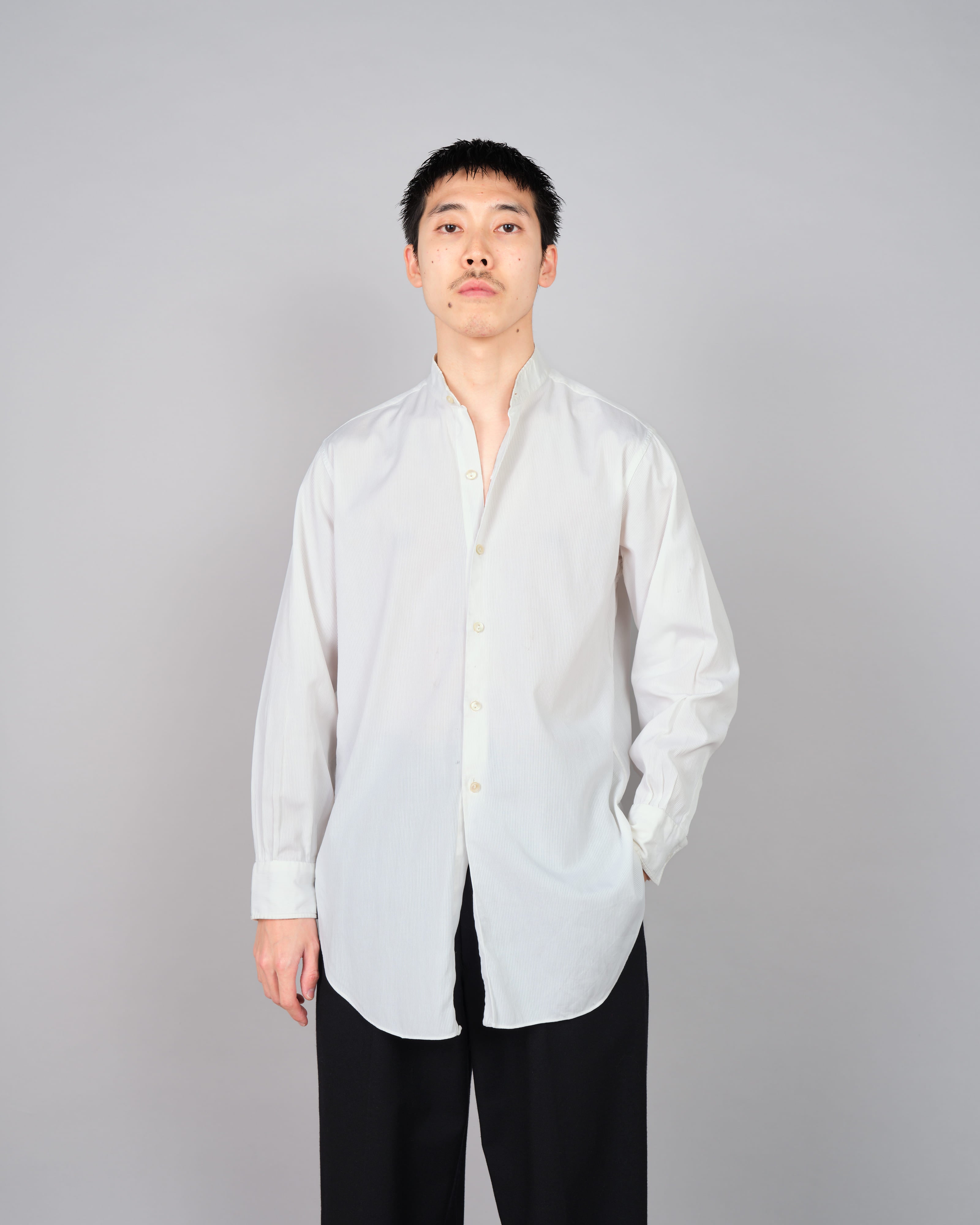 【~40's】French Vintage White Cotton Stand Collar Shirt "Belle Jardiniere"