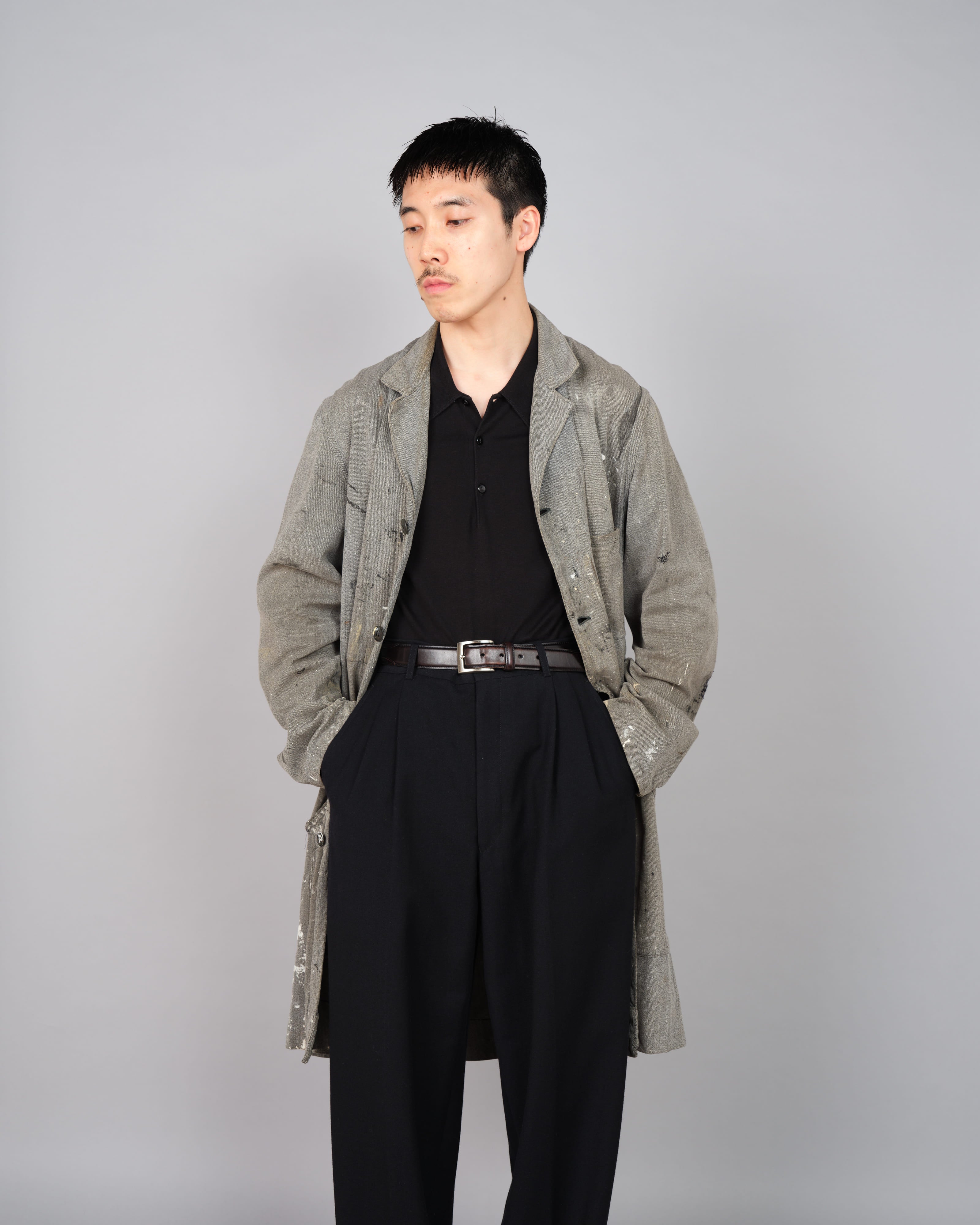 【~40's】French Vintage Salt & Pepper Cotton Twill Atelier Coat "Crazy Paint"