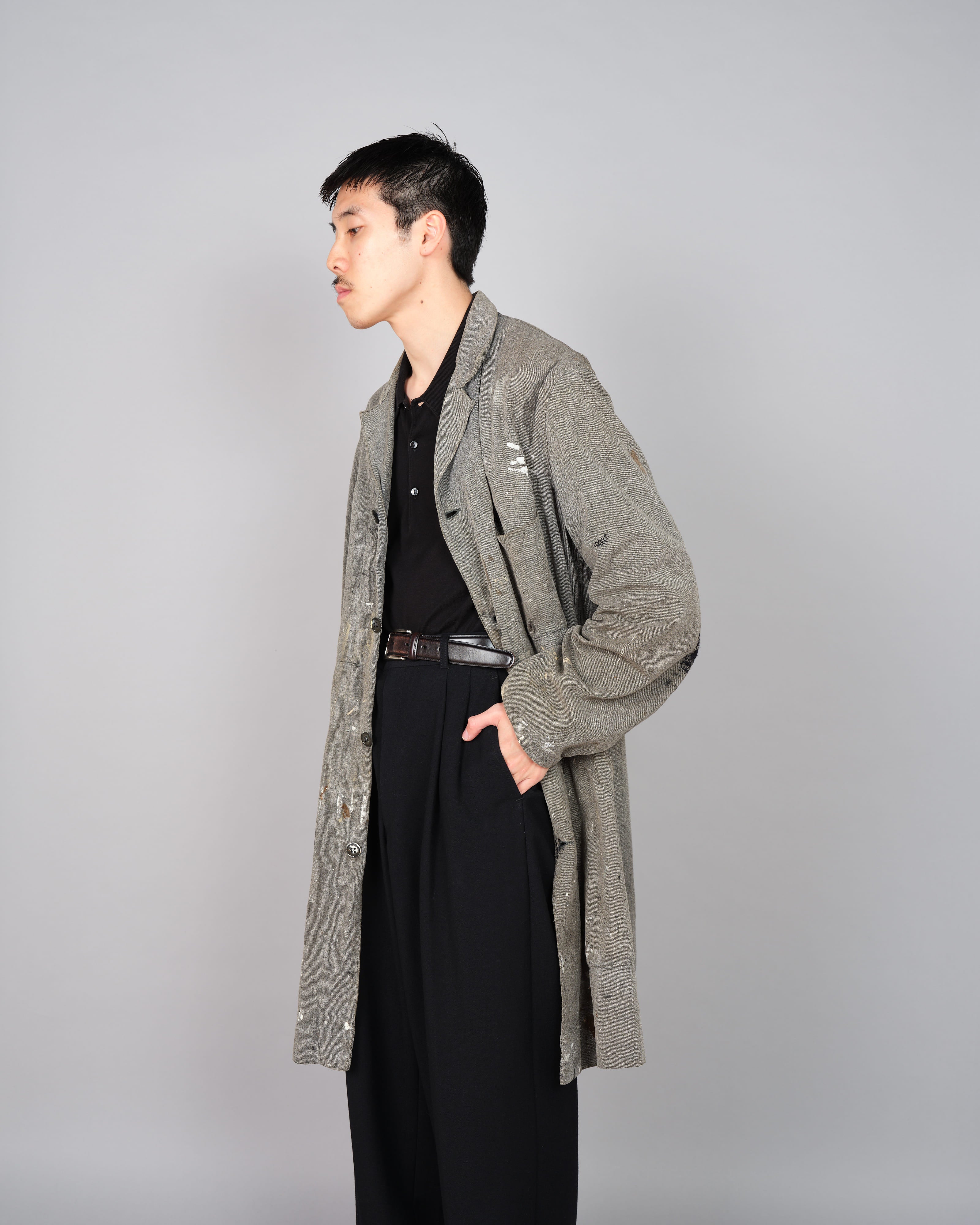 【~40's】French Vintage Salt & Pepper Cotton Twill Atelier Coat "Crazy Paint"