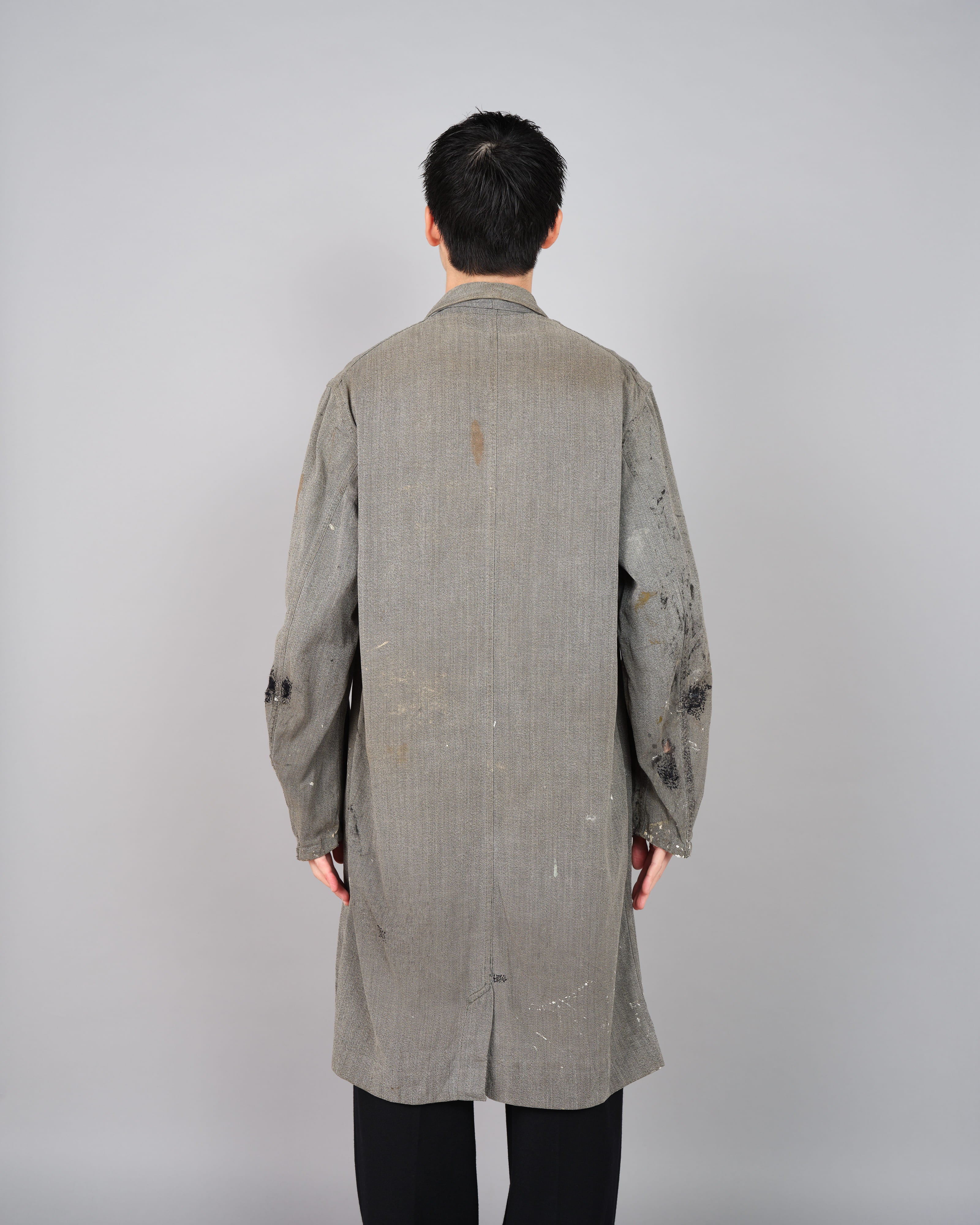 【~40's】French Vintage Salt & Pepper Cotton Twill Atelier Coat "Crazy Paint"