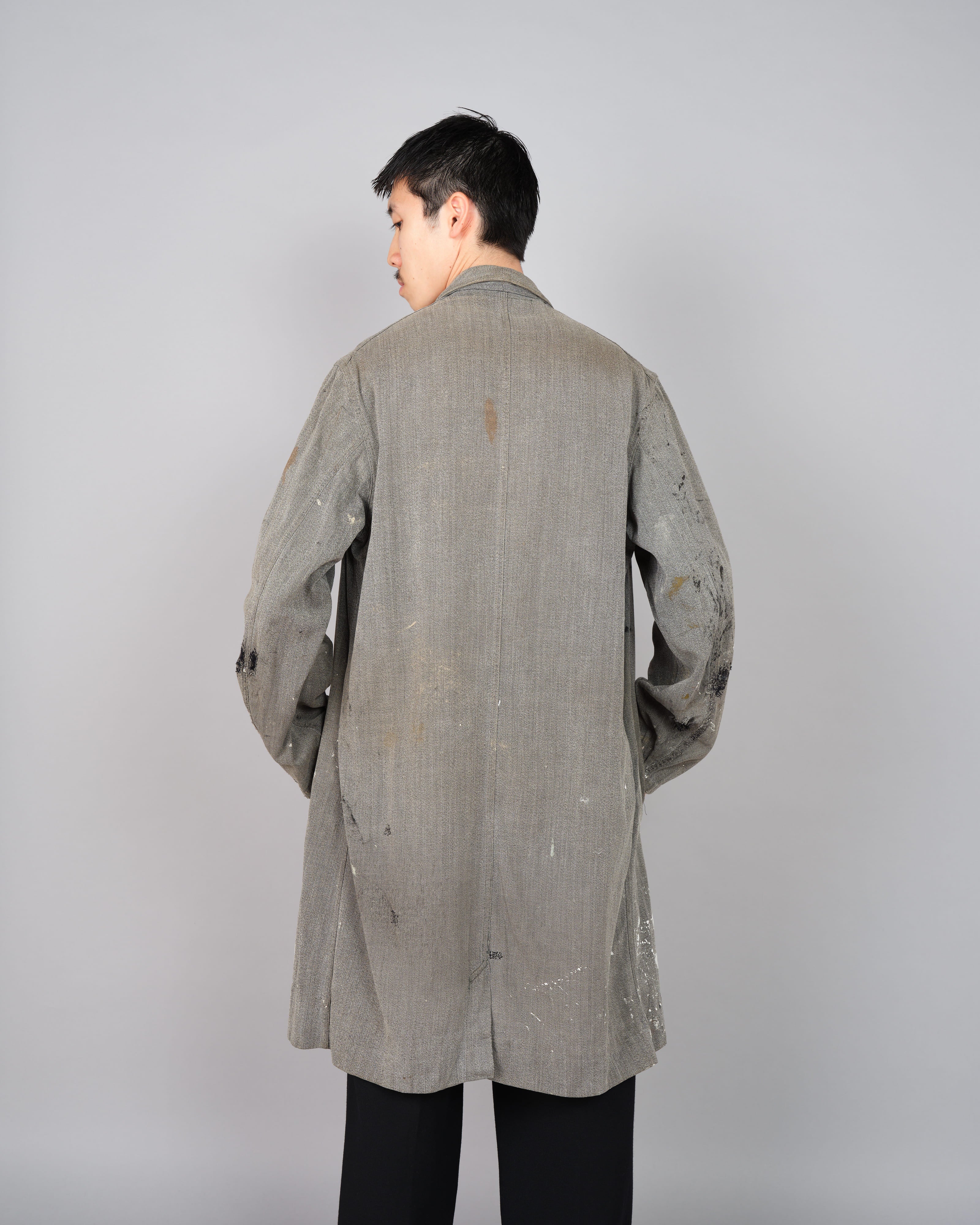 【~40's】French Vintage Salt & Pepper Cotton Twill Atelier Coat "Crazy Paint"