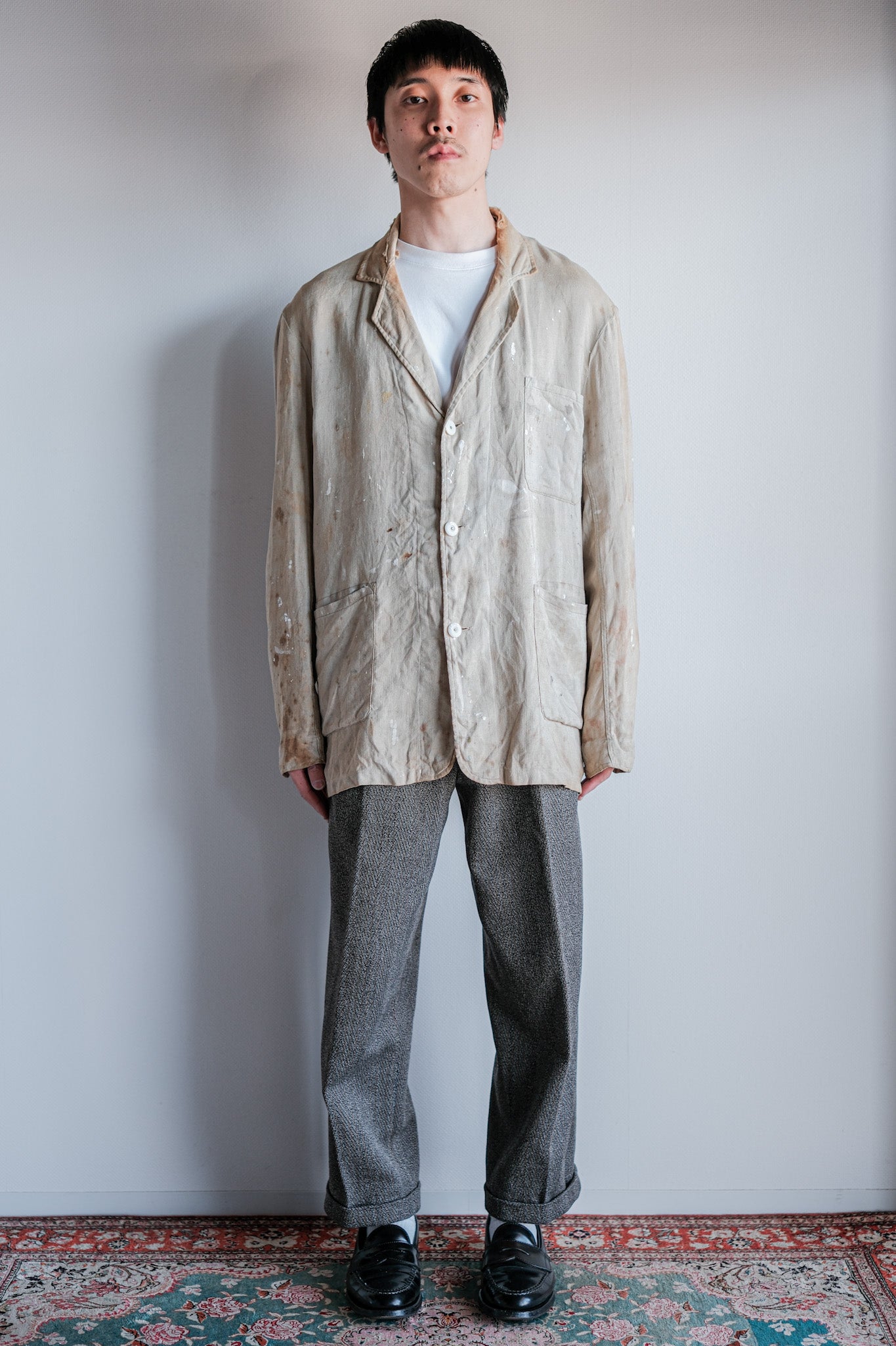 【~40's】British Vintage Irish Linen Lapel Work Jacket "Boro"