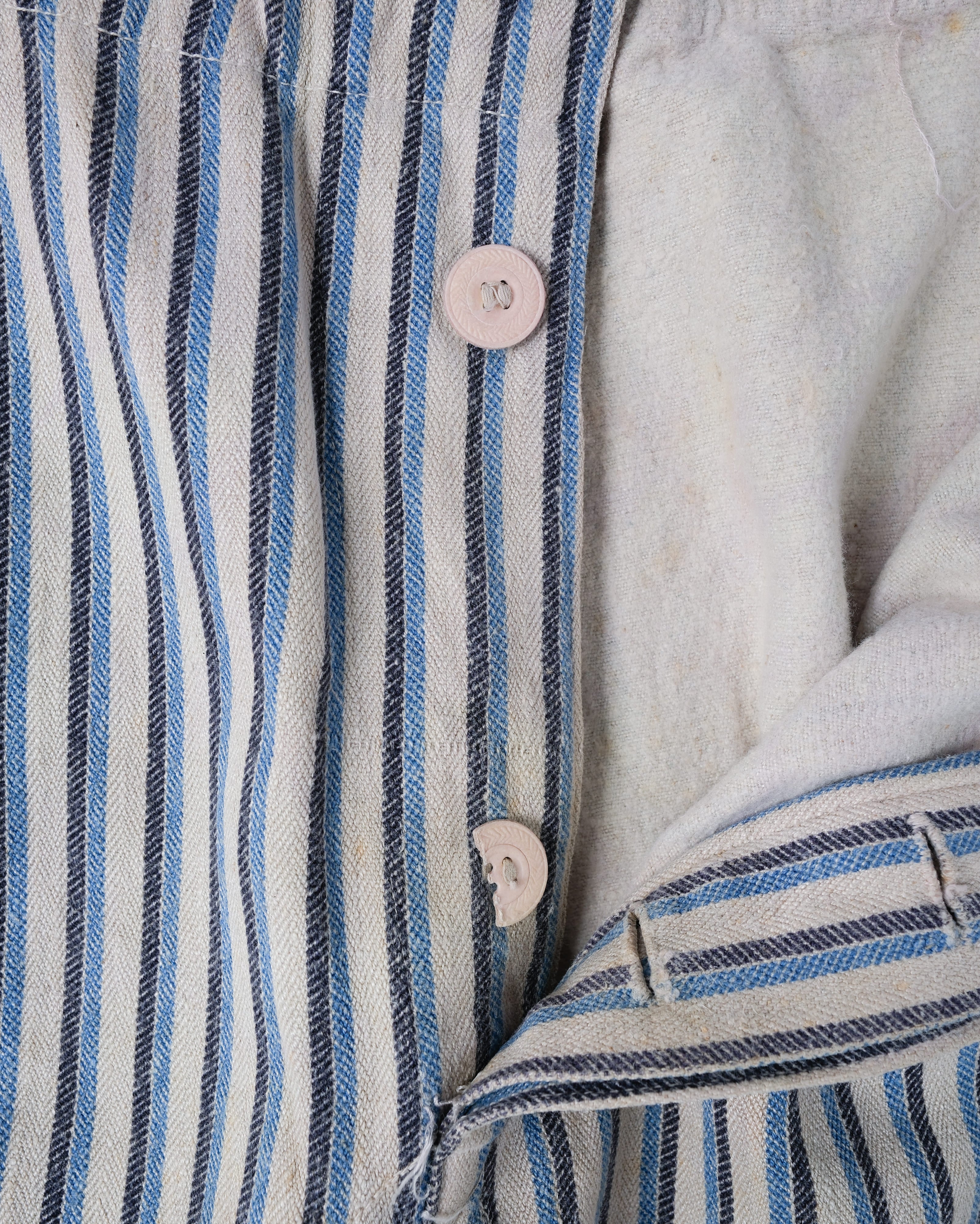 【~40's】WWⅡ German Army Drillich HBT Cotton Linen Striped Hospital Trousers "Wehrmacht"