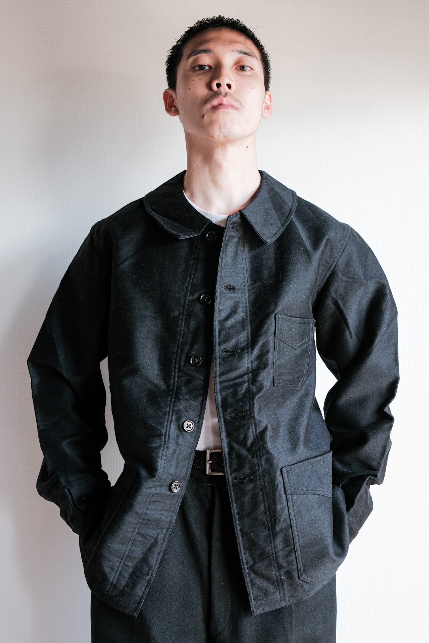 【~40's】French Vintage Black Moleskin Work Jacket "Le Mont St. Michel"