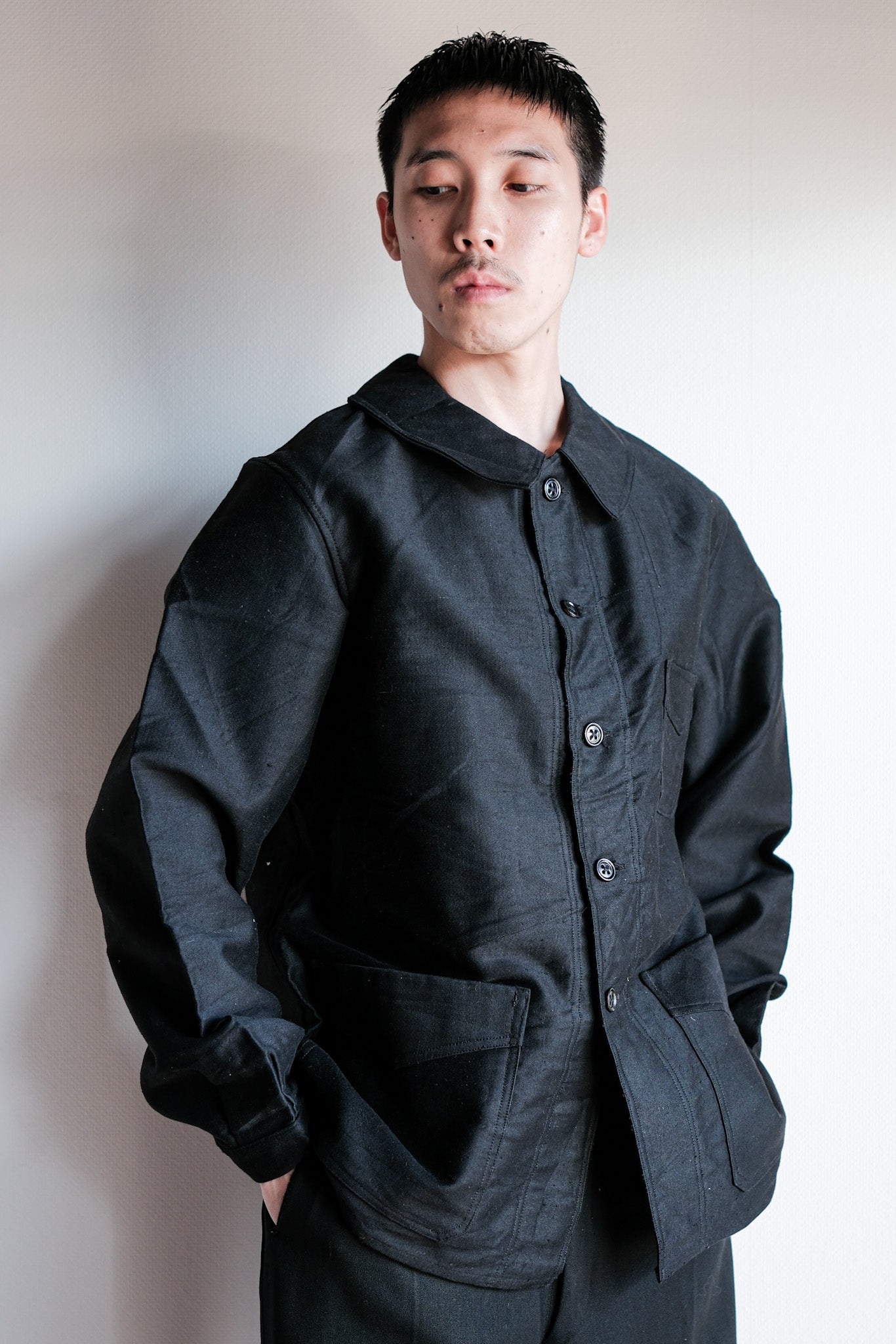 【~40's】French Vintage Black Moleskin Work Jacket "Le Mont St. Michel"