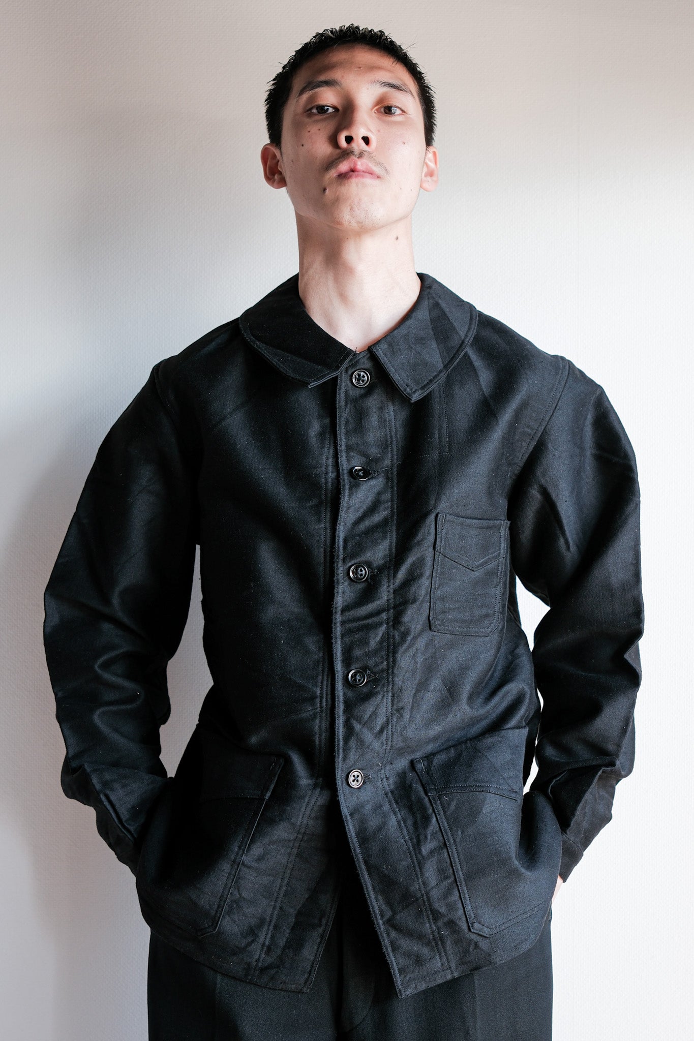 【~40's】French Vintage Black Moleskin Work Jacket "Le Mont St. Michel"