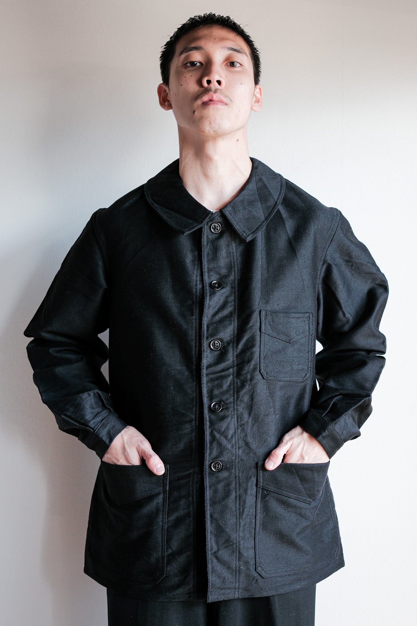 【~40's】French Vintage Black Moleskin Work Jacket "Le Mont St. Michel"