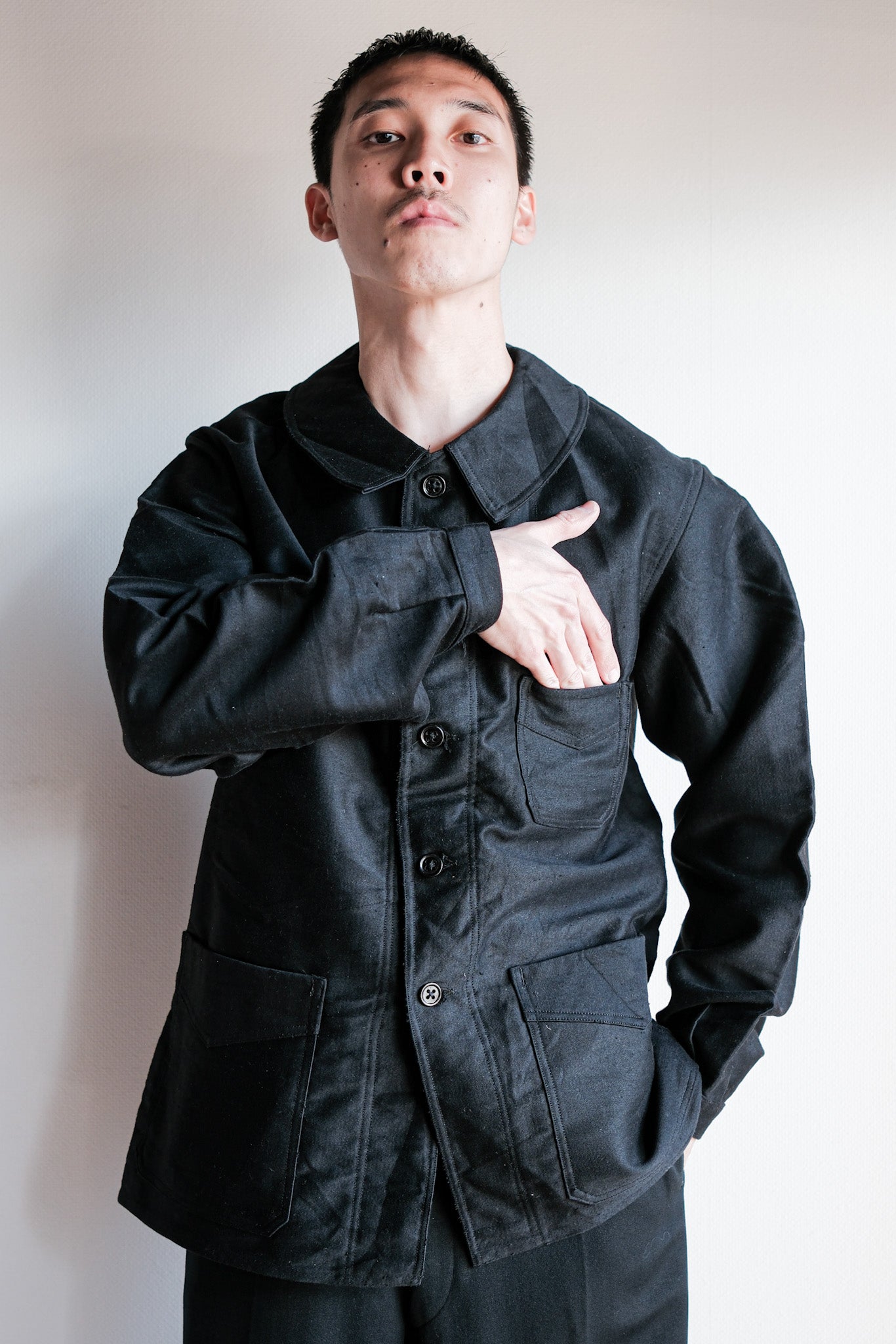 【~40's】French Vintage Black Moleskin Work Jacket "Le Mont St. Michel"