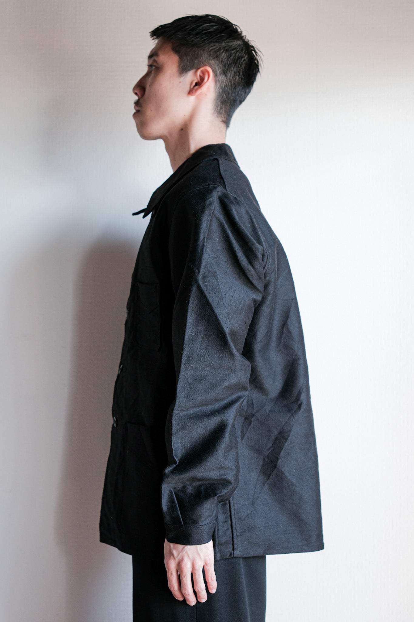 【~40's】French Vintage Black Moleskin Work Jacket "Le Mont St. Michel"