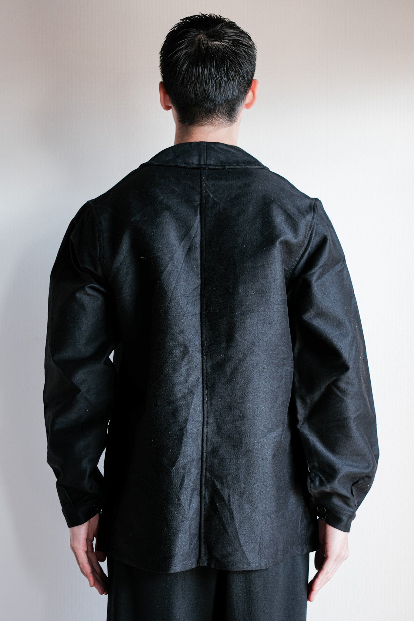 【~40's】French Vintage Black Moleskin Work Jacket "Le Mont St. Michel"