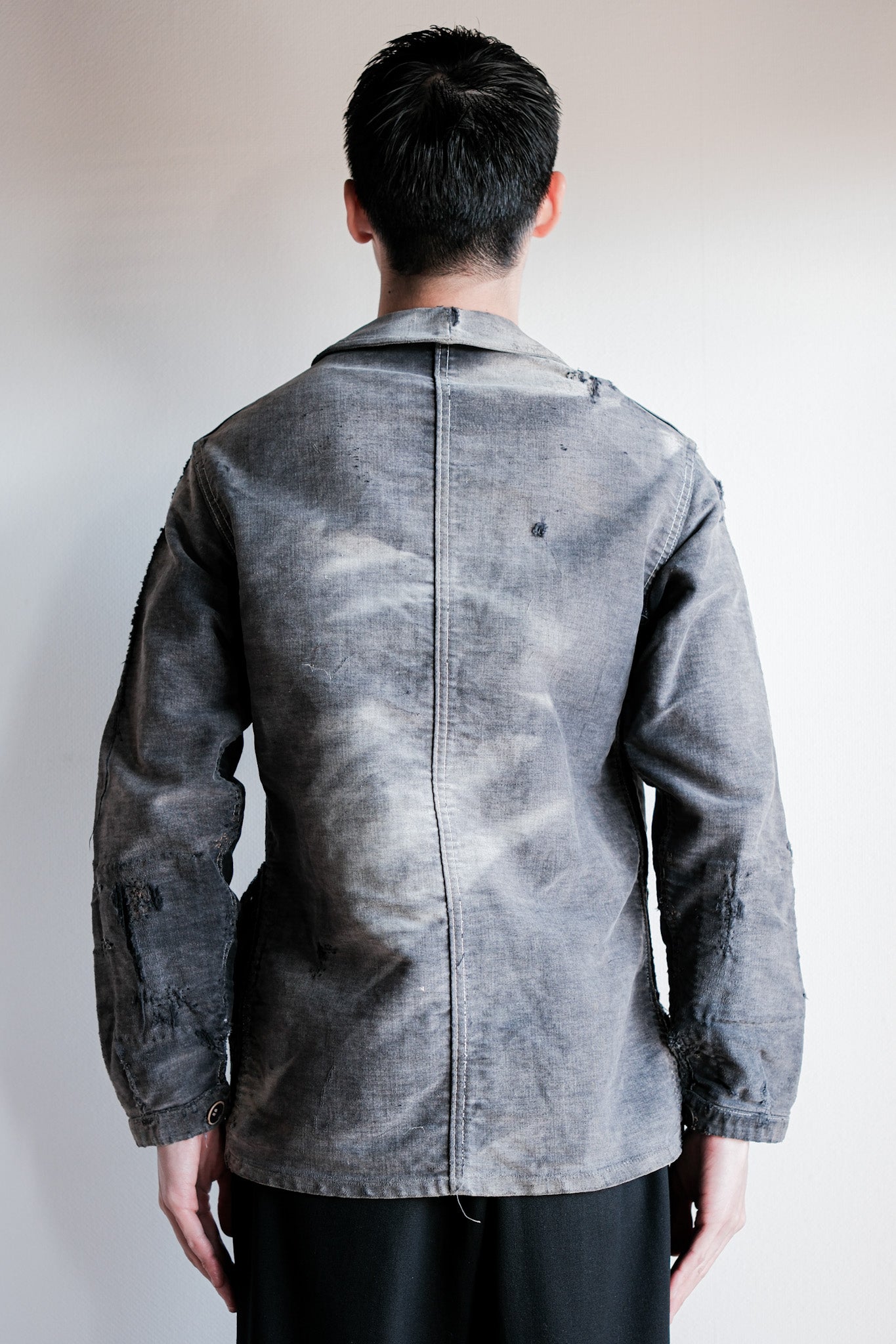 【~40's】French Vintage Black Moleskin Work Jacket "Boro" "Le Mont St. Michel"