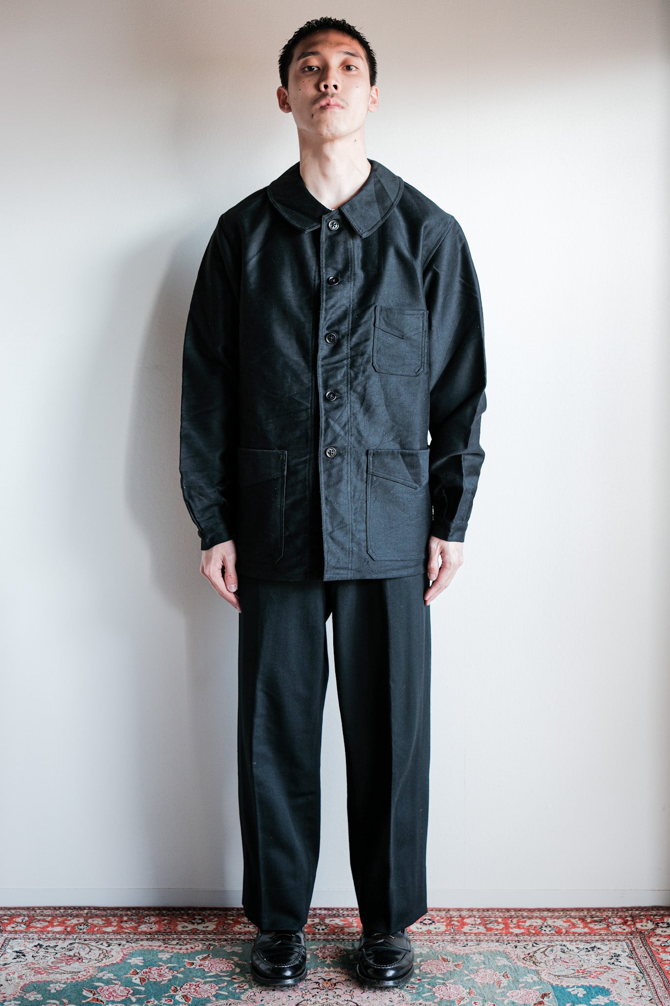 【~40's】French Vintage Black Moleskin Work Jacket "Le Mont St. Michel"