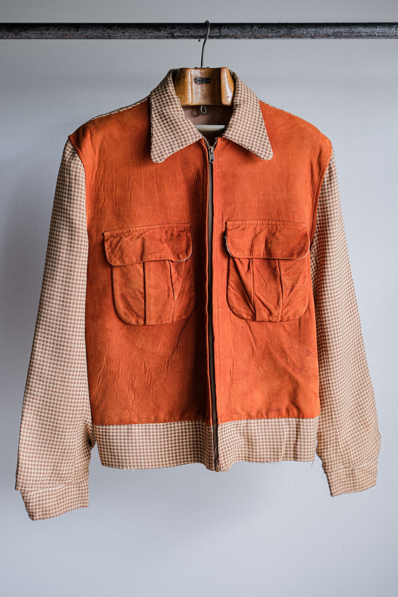 【~50's】American Vintage 2 Tone Houndstooth Rayon Jacket