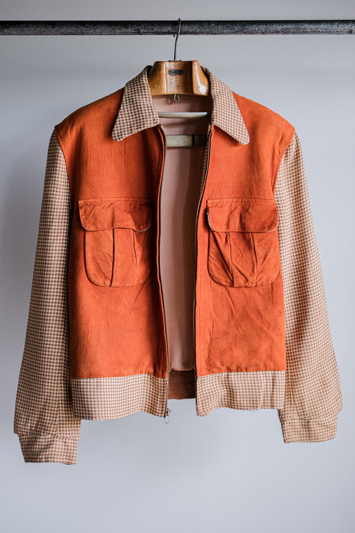 【~50's】American Vintage 2 Tone Houndstooth Rayon Jacket