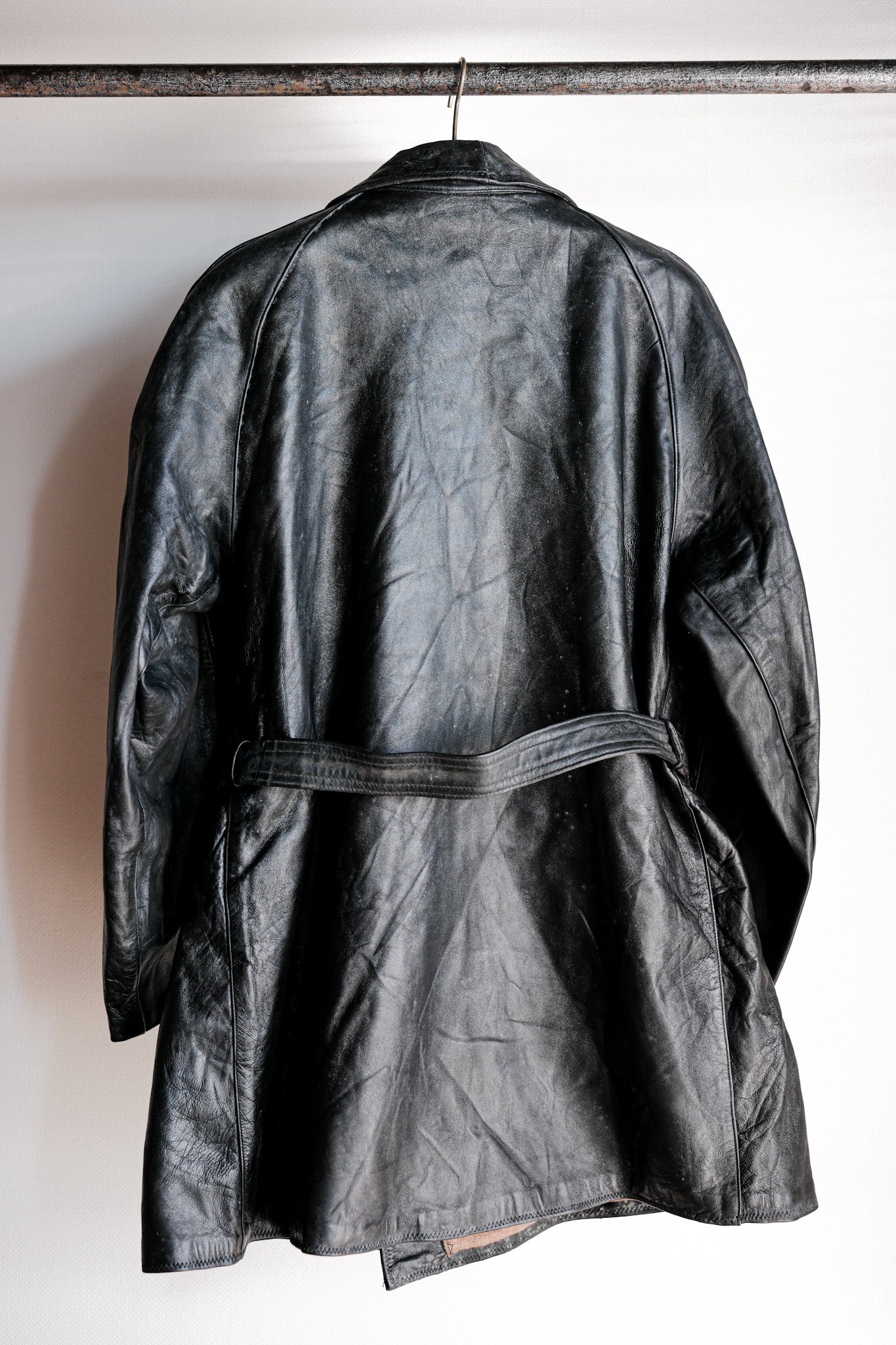 【~50's】Italian Army Police Double Breasted Leather Coat Size.2 "Carabinieri"